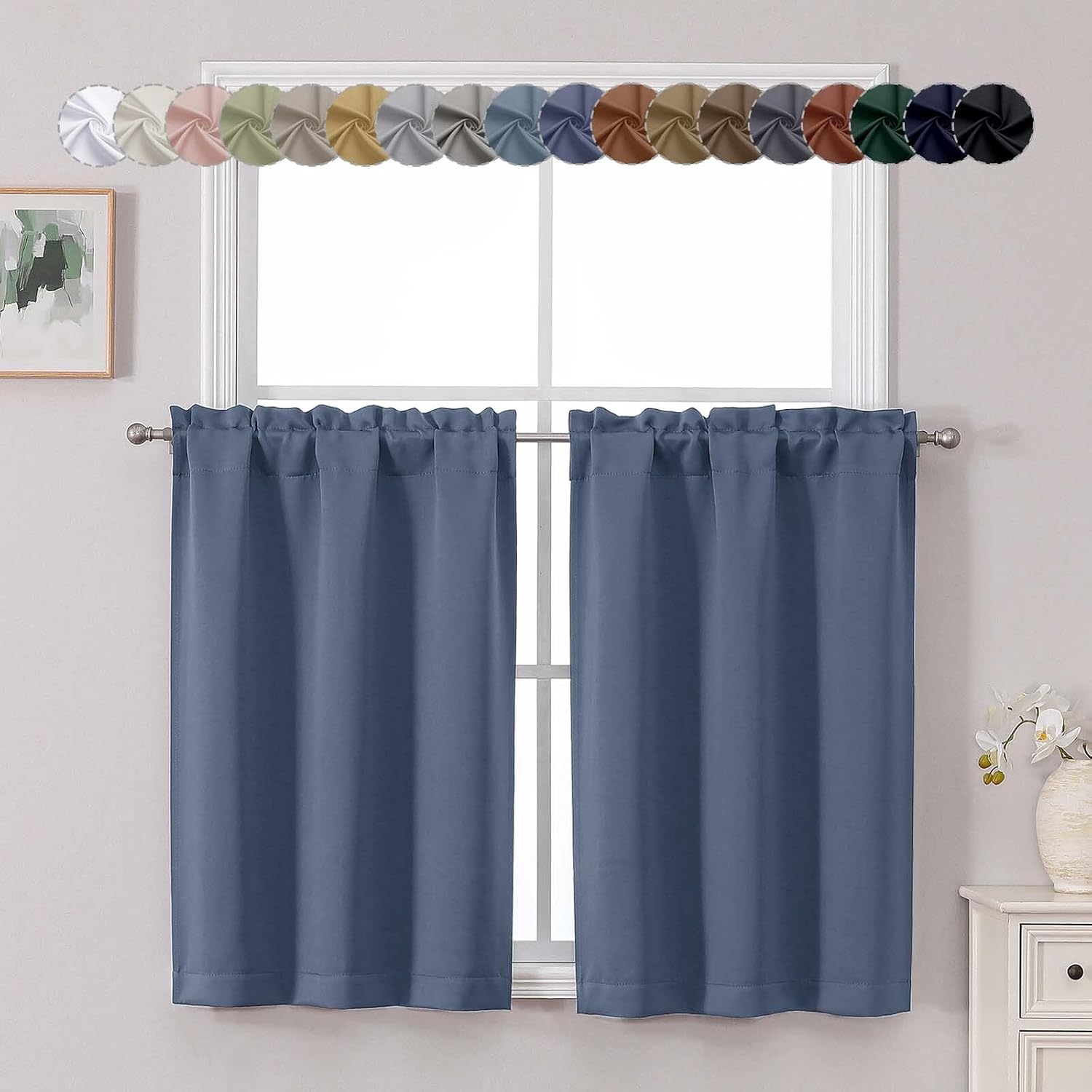 Denim Blue Blackout Cafe Curtains 2 Panels