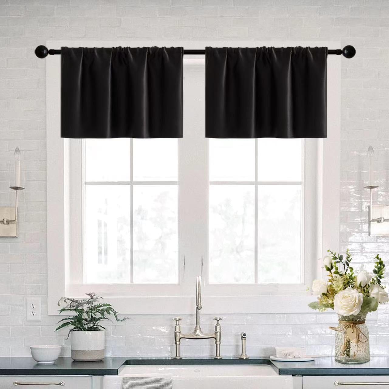 Black Waterproof Window Valances 2 Pack