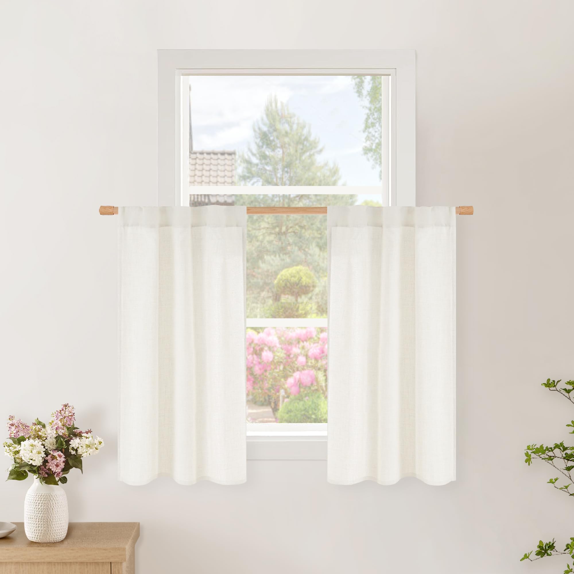 Ivory Short Linen Light Filtering Curtains 2 Panels