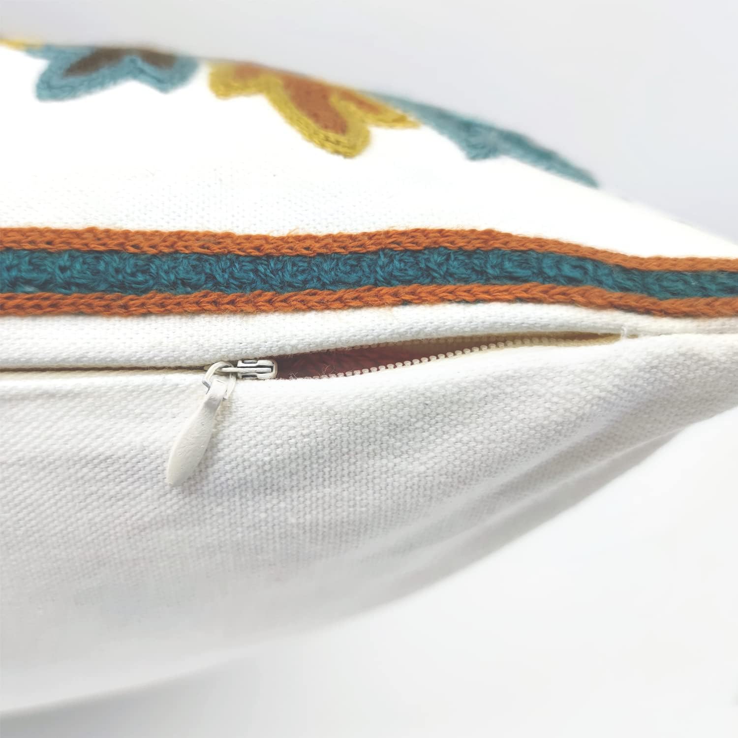 Orange Teal Embroidered Boho Farmhouse Pillow Covers 2 Pack