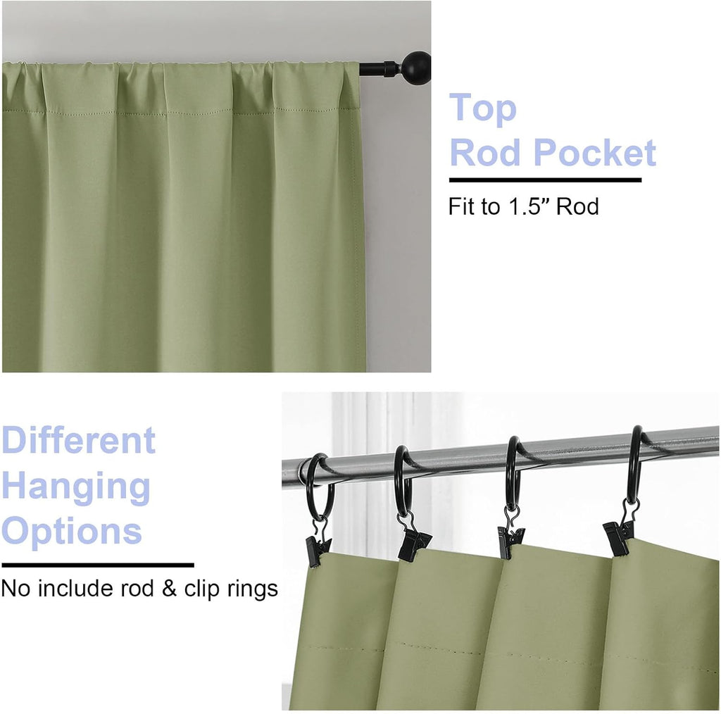 Sage Green Blackout Short Cafe Curtains 2 Panels