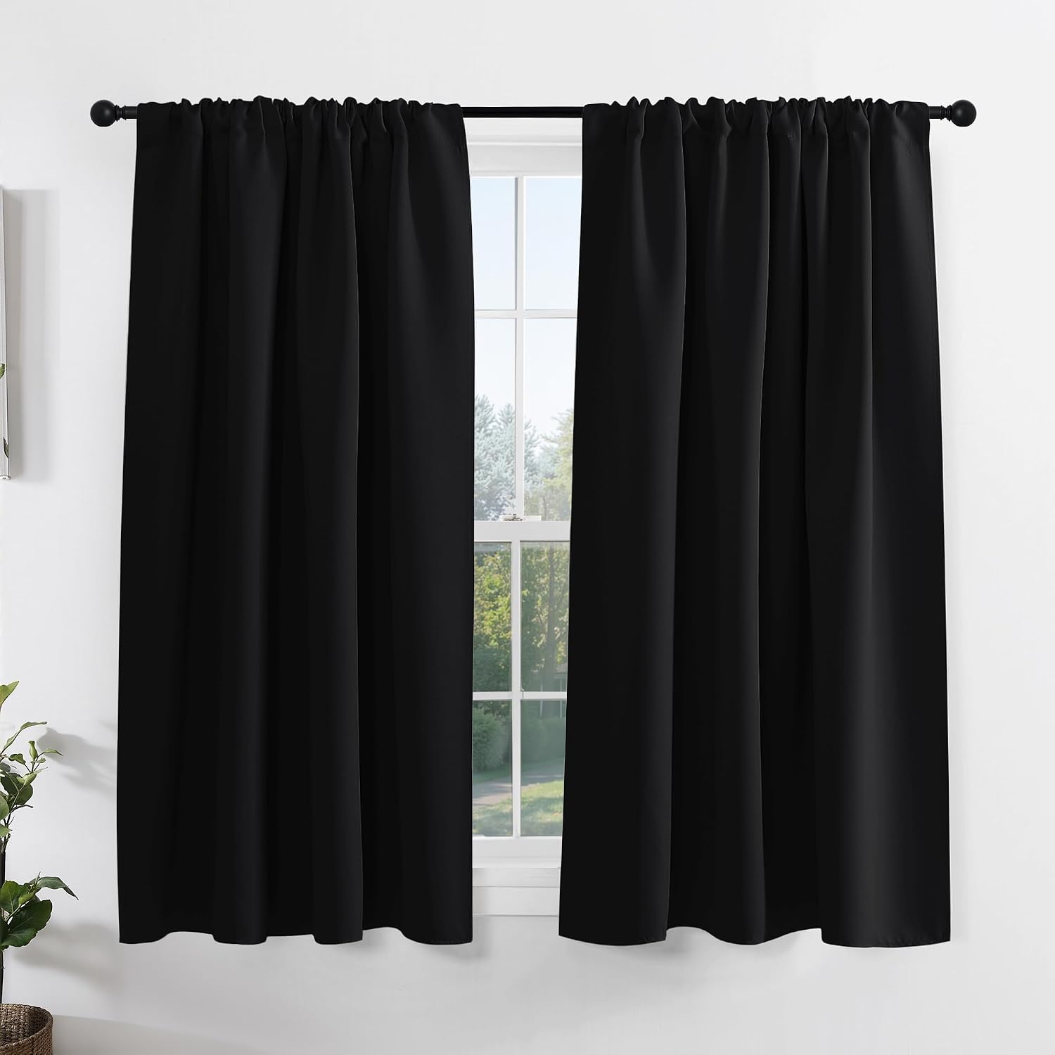 Black Thermal Blackout Kitchen Curtains 2 Panels