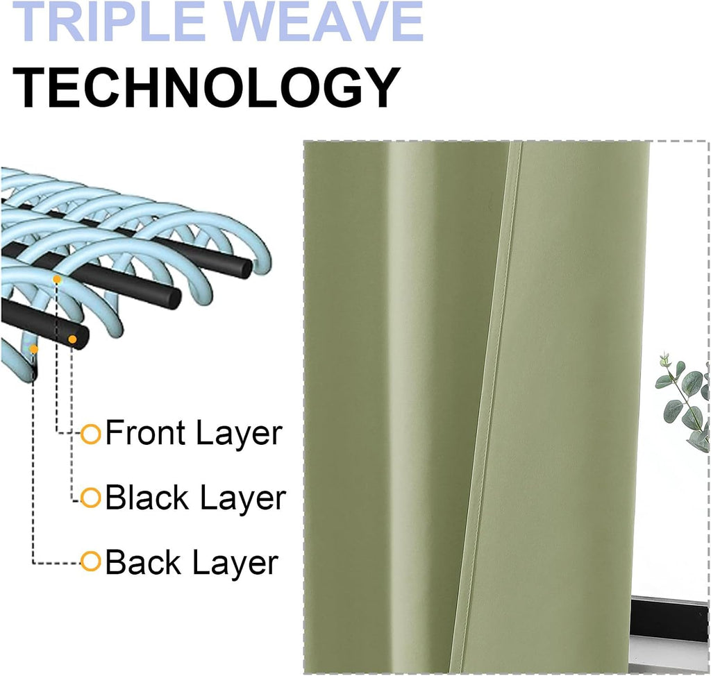 Sage Green Blackout Short Cafe Curtains 2 Panels