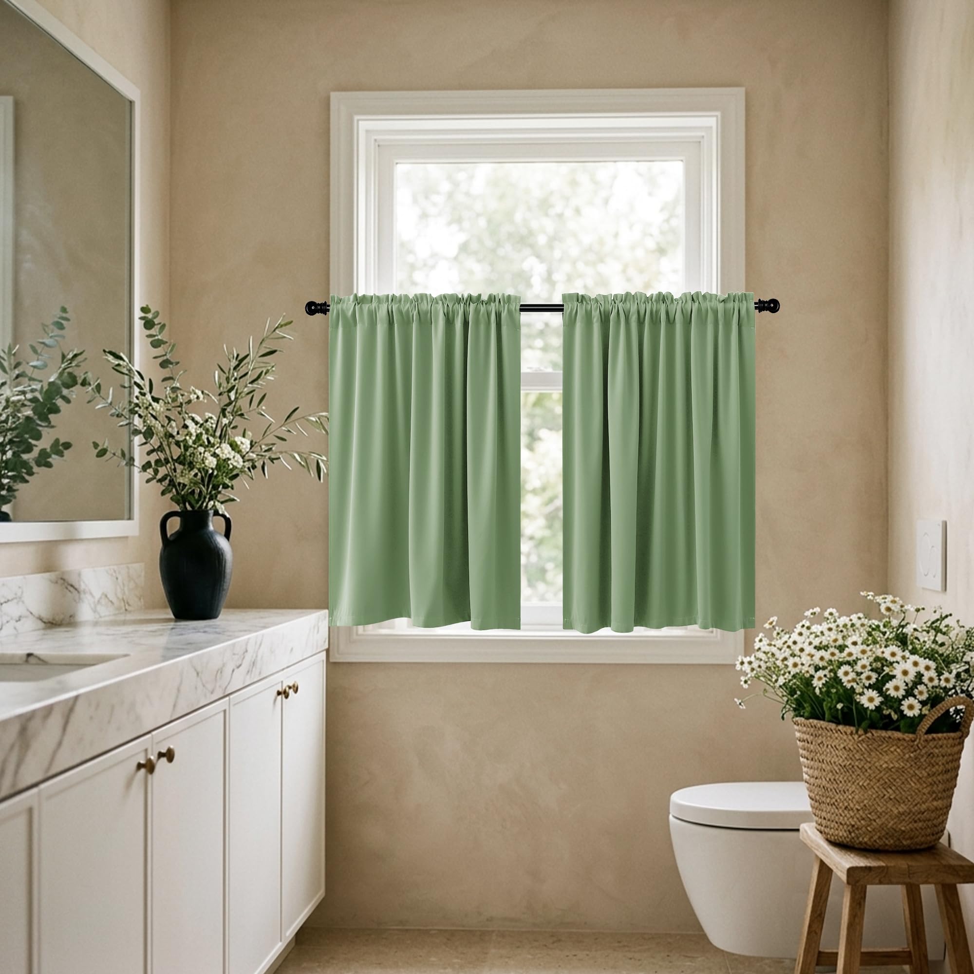 Sage Green Blackout Cafe Curtains 2 Pack