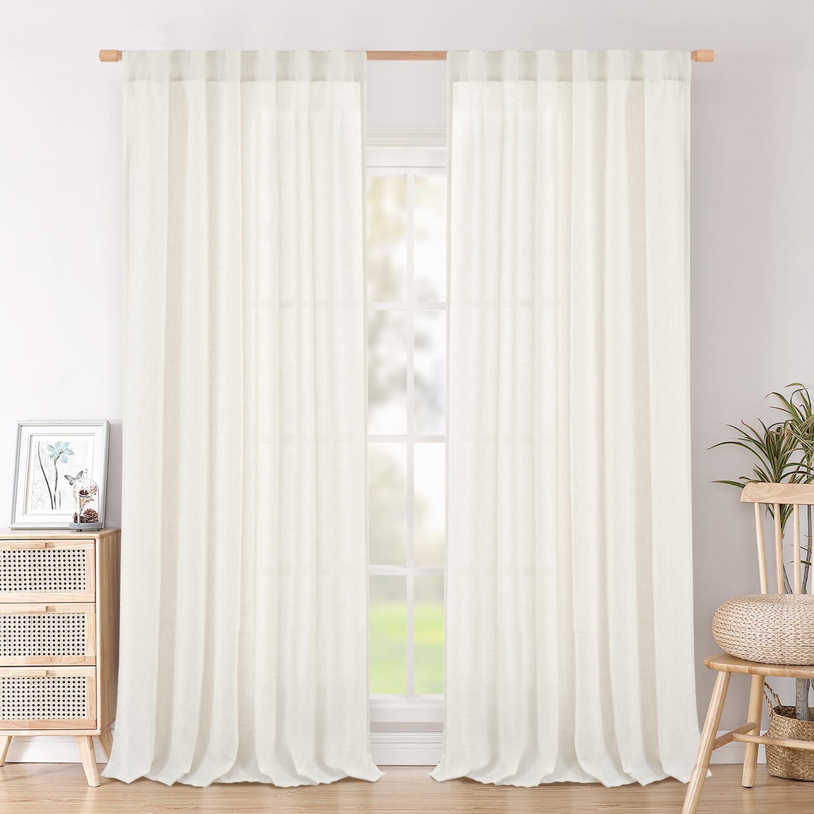 Ivory Short Linen Light Filtering Curtains 2 Panels