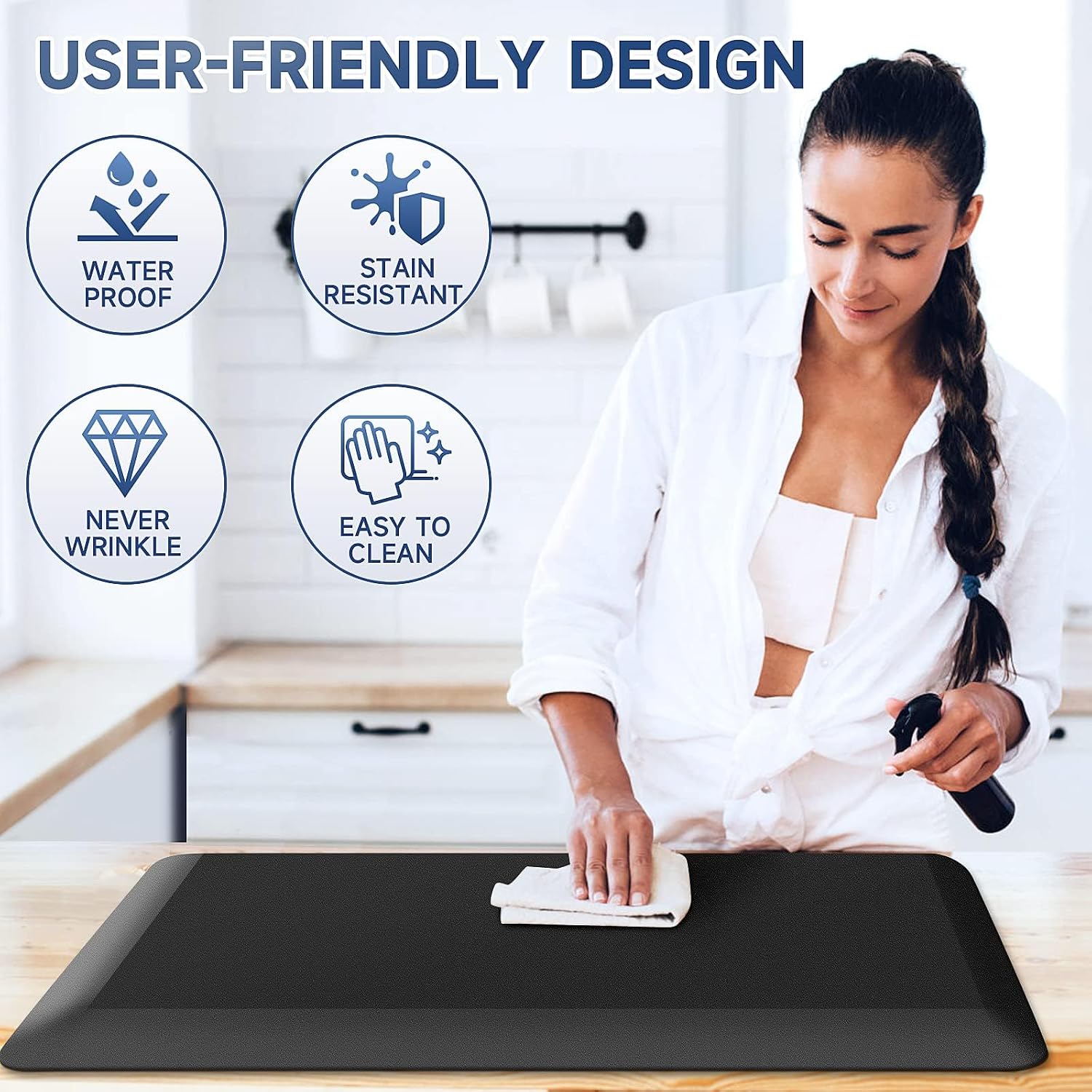 Black Thick Anti Fatigue StepRite Kitchen Mat