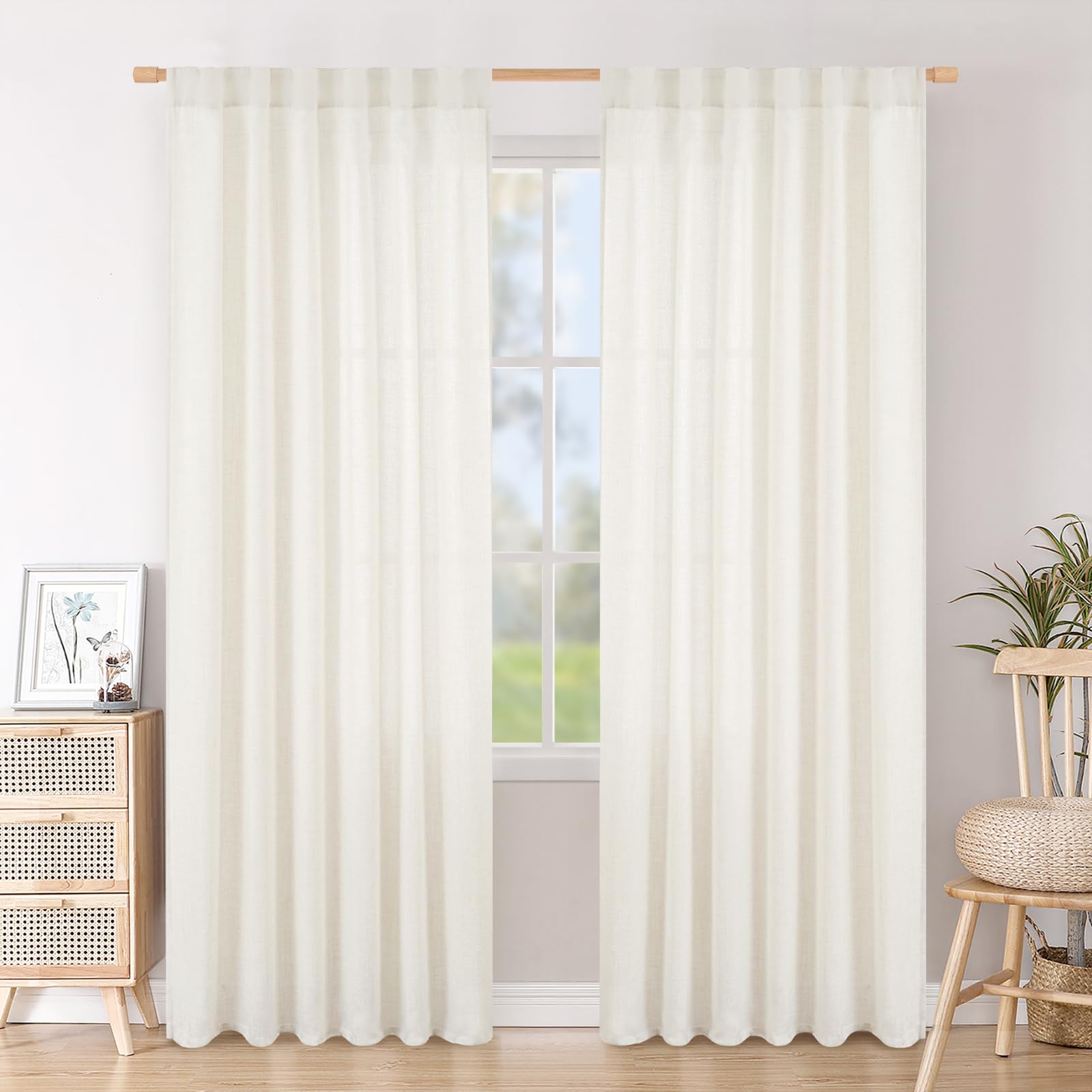 Ivory Short Linen Light Filtering Curtains 2 Panels