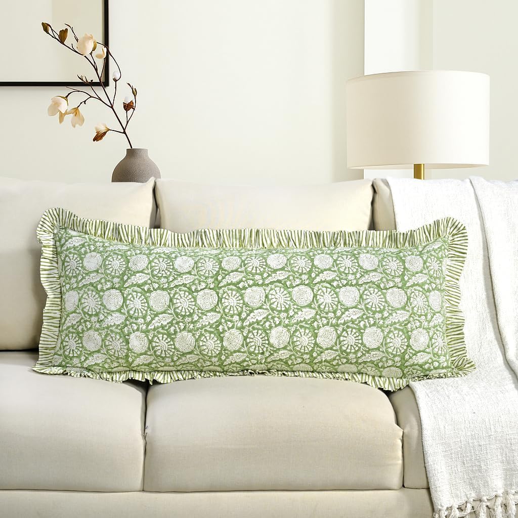 Olive Bloom Ruffle Long Pillow Cover 1 Pack