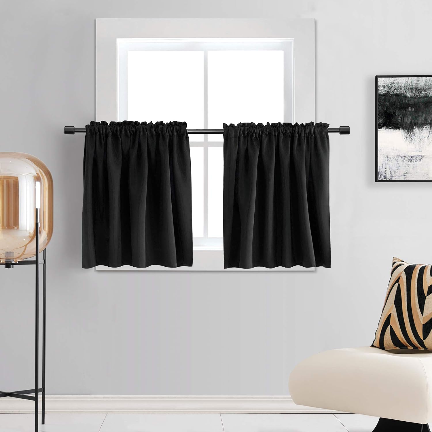 Black Thermal Blackout Cafe Curtains 2 Panels