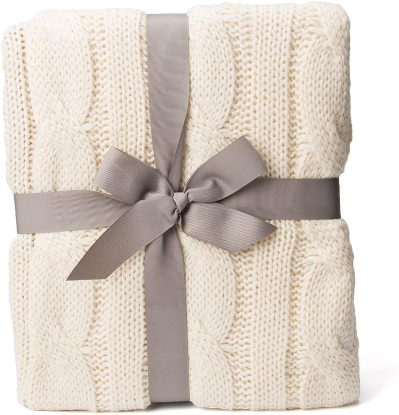 Cream Ivory Cable Knit Throw Blanket