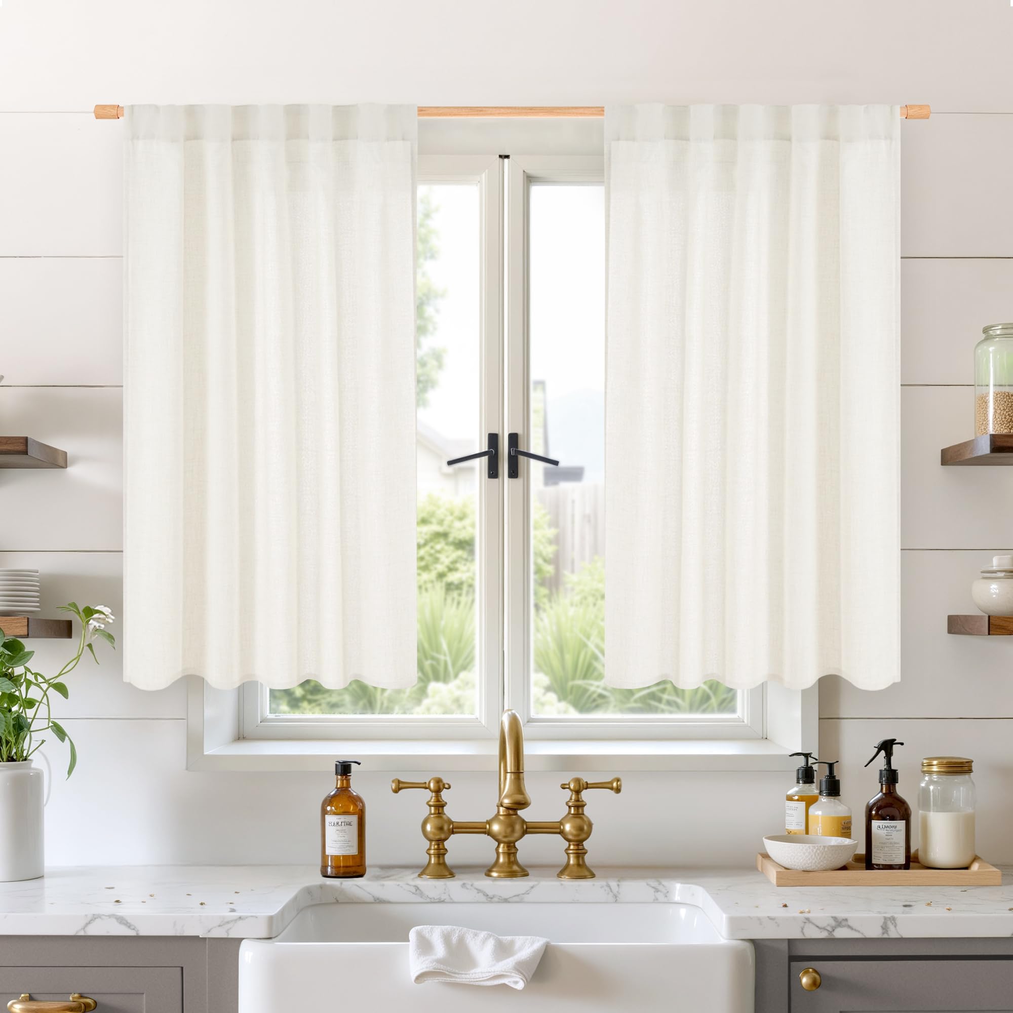 Ivory Short Linen Light Filtering Curtains 2 Panels
