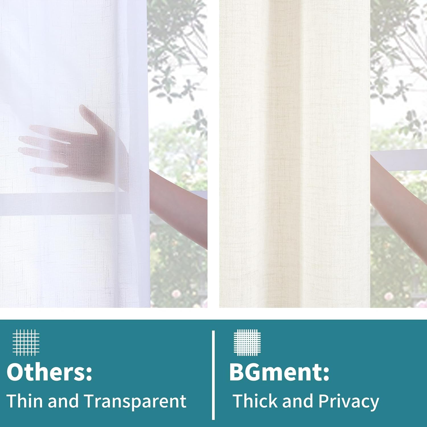 Ivory Short Linen Light Filtering Curtains 2 Panels