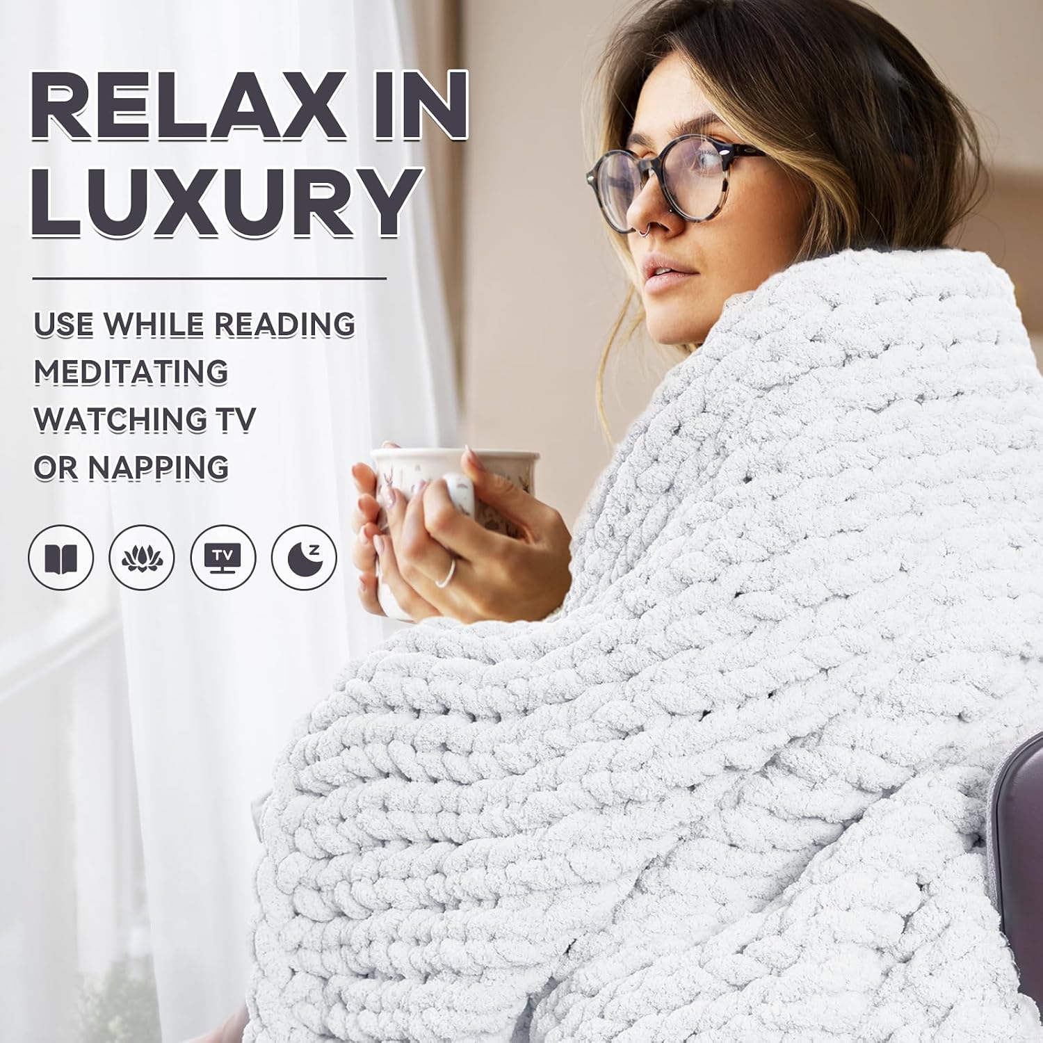 White Rope Knot Chunky Knit Throw Blanket