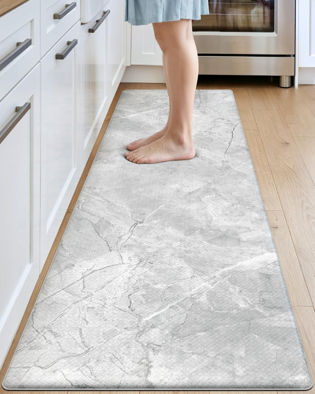 Light Grey Marble Anti Fatigue Kitchen Runner Mat