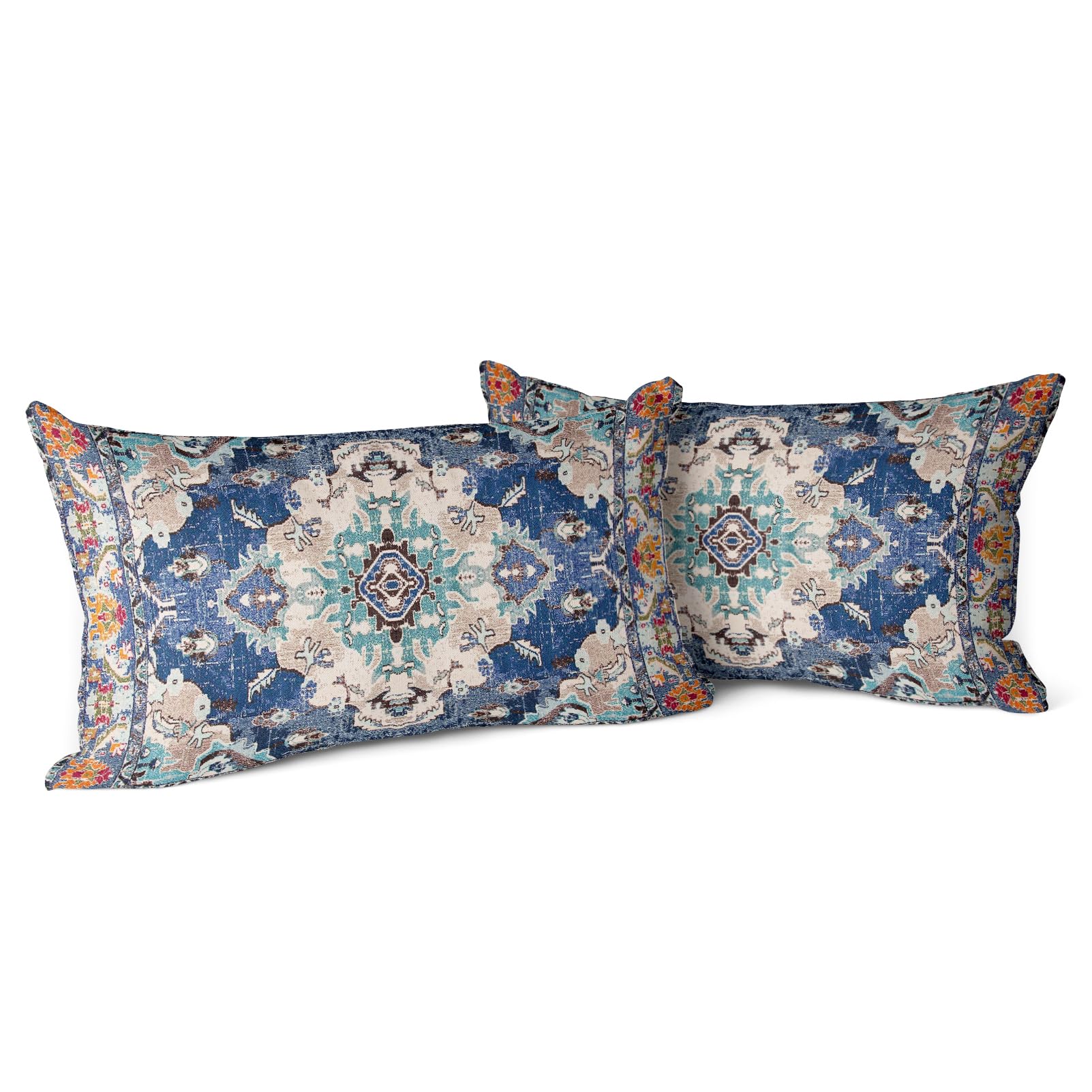 Blue Double Sided Boho Square Pillow Covers 2 Pack