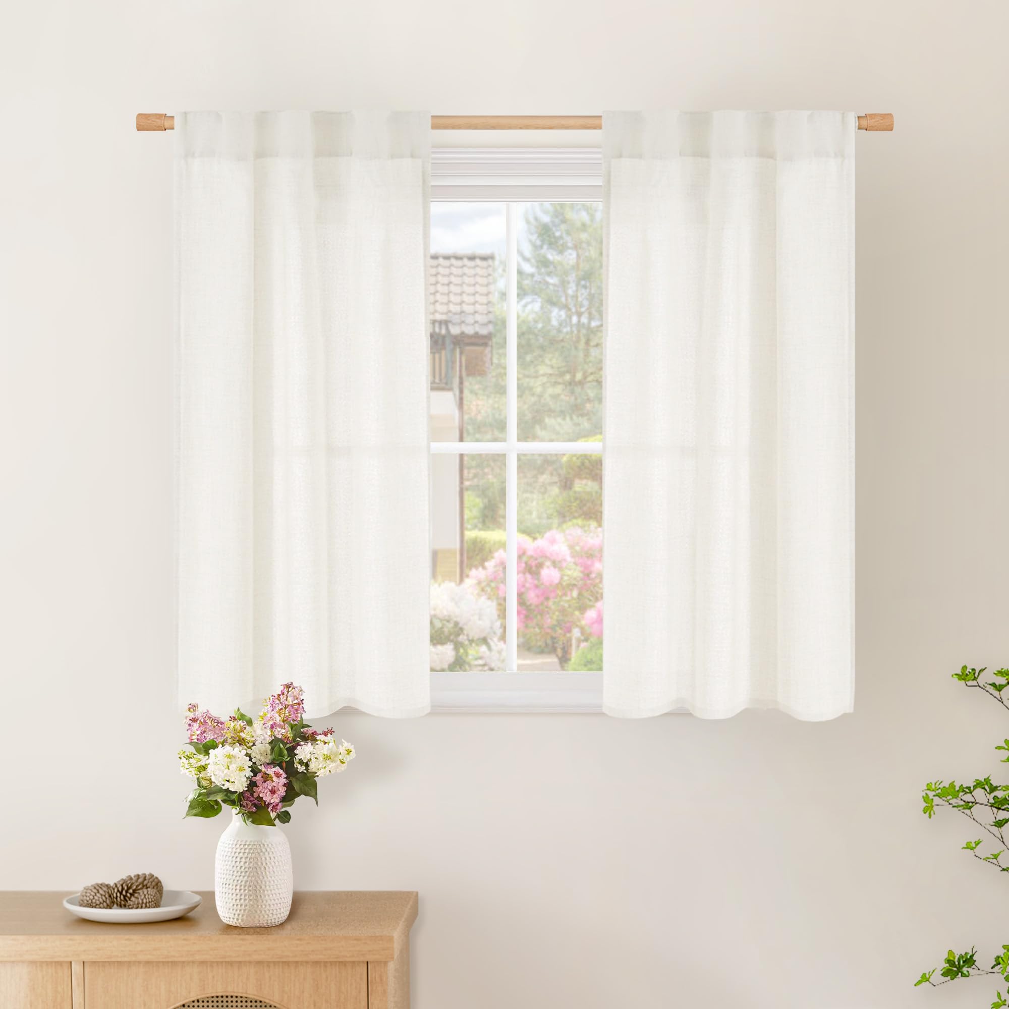 Ivory Short Linen Light Filtering Curtains 2 Panels