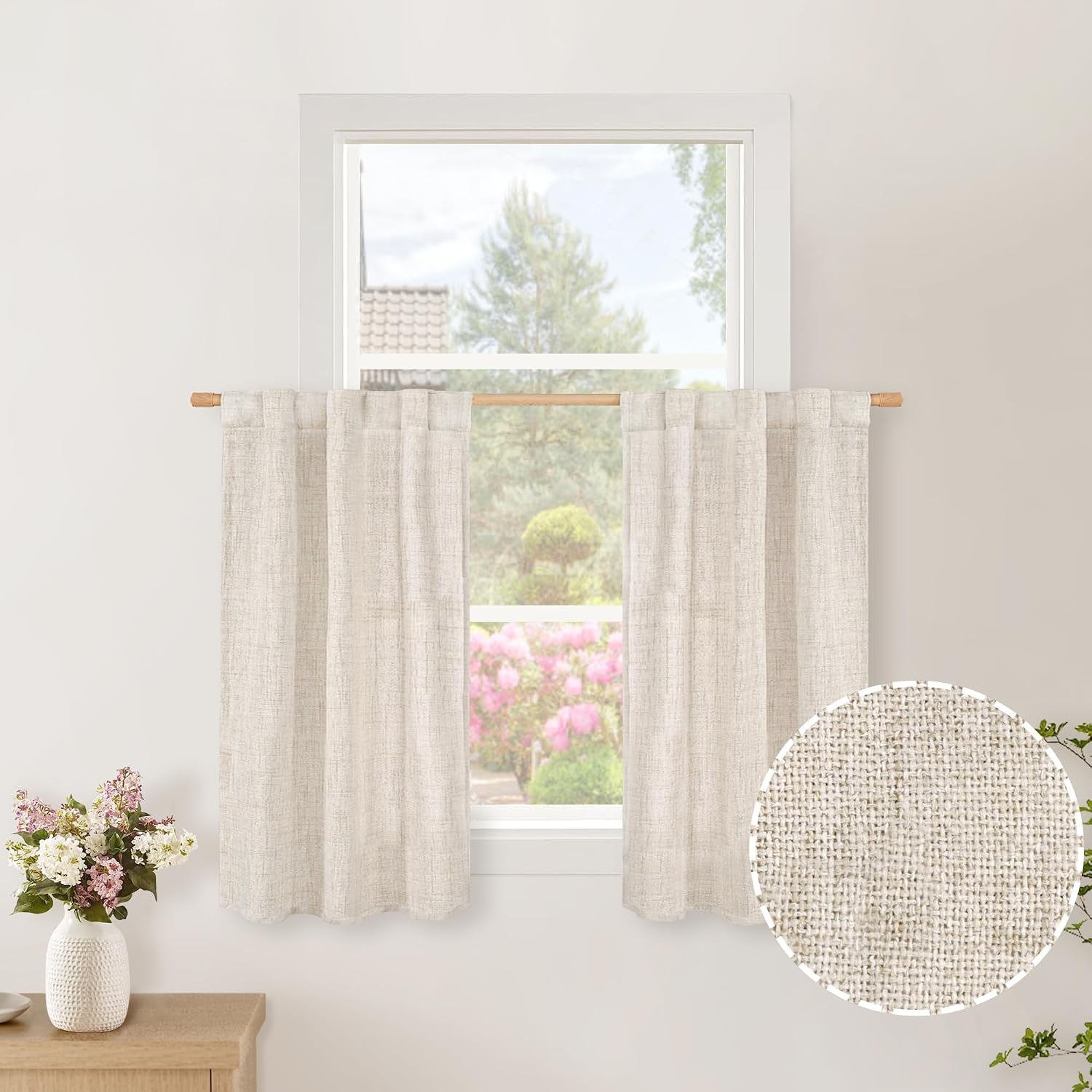 Linen Light Filtering Cafe Curtains 2 Panels