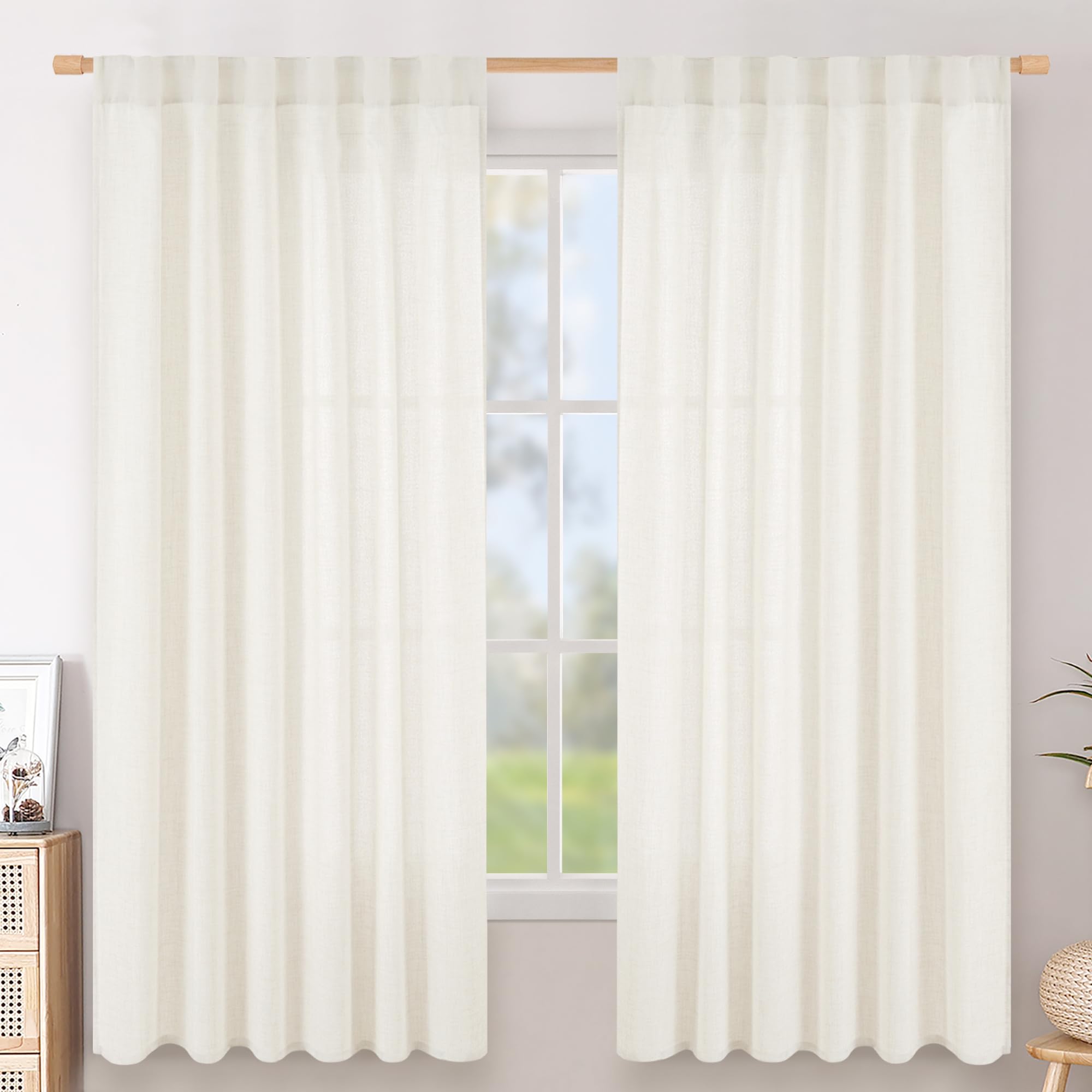Ivory Short Linen Light Filtering Curtains 2 Panels