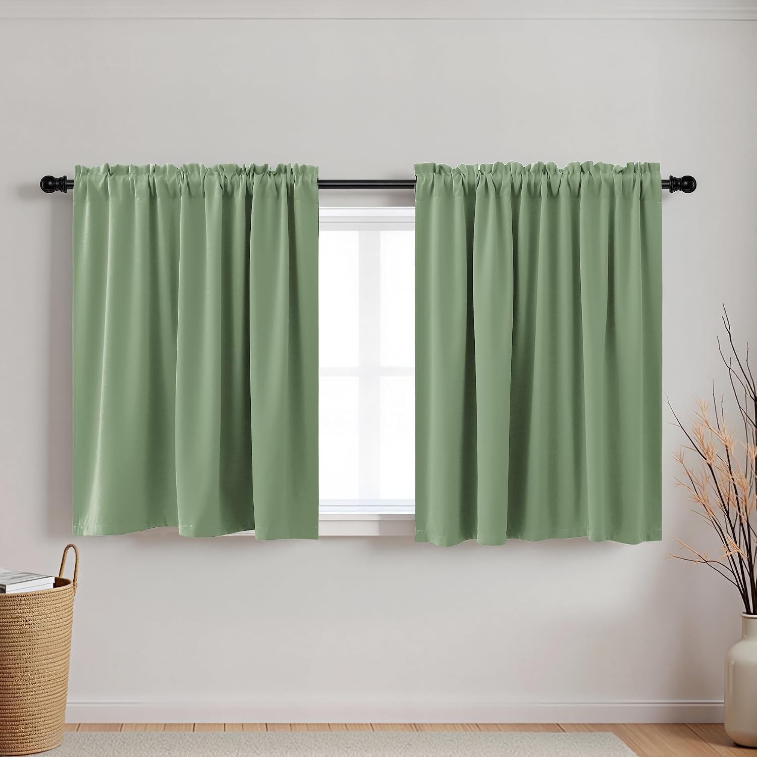 Sage Green Blackout Cafe Curtains 2 Pack