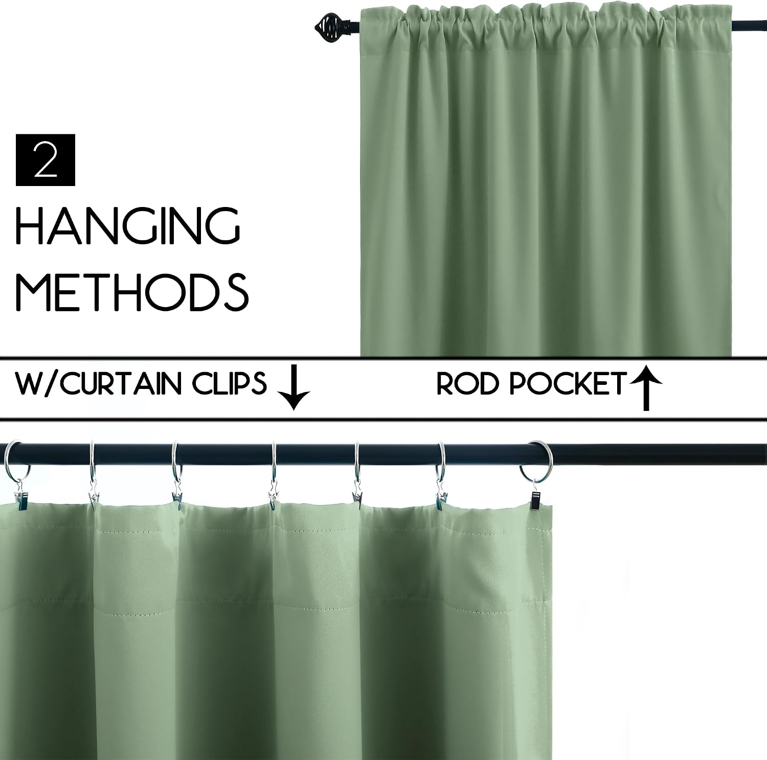 Sage Green Blackout Cafe Curtains 2 Pack