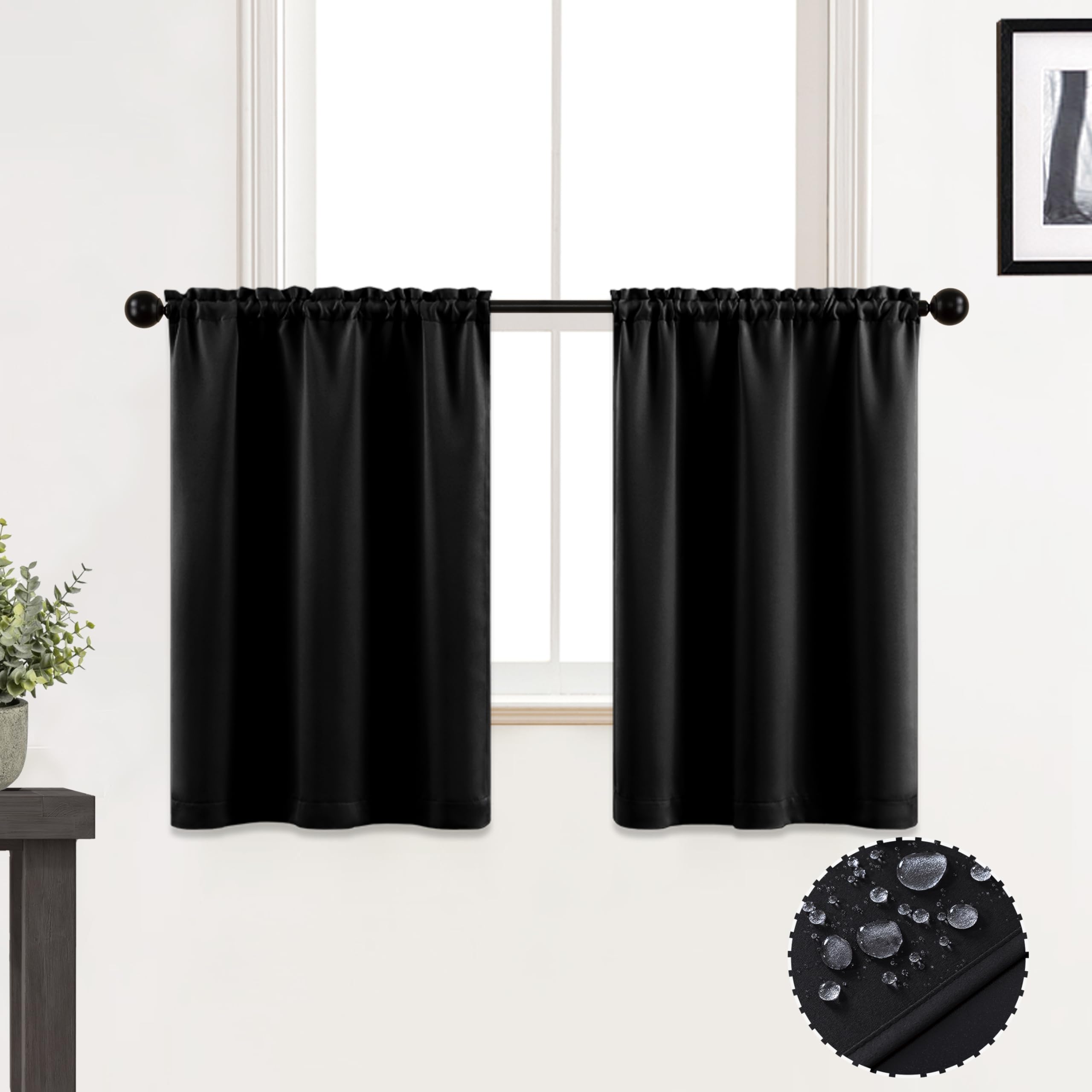 Black Waterproof Window Valances 2 Pack