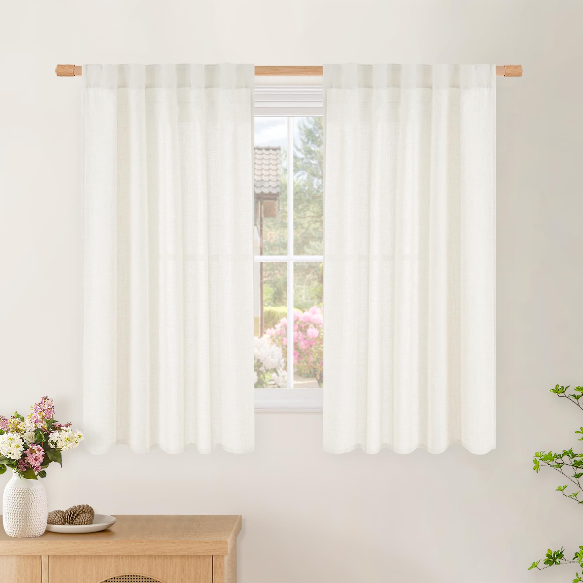 Ivory Short Linen Light Filtering Curtains 2 Panels
