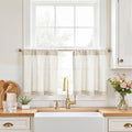 Beige Linen Light Filtering Cafe Curtains 2 Panels