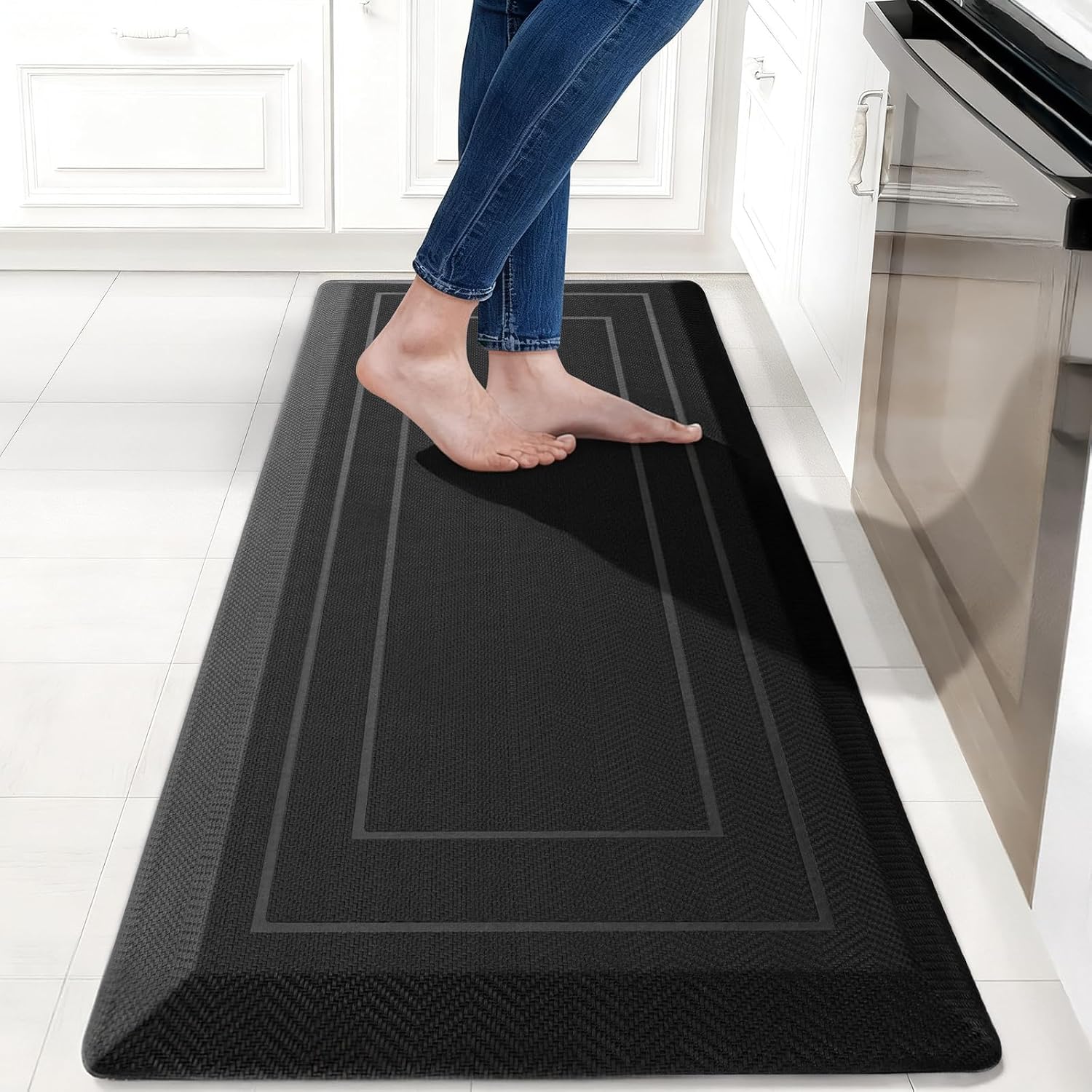 Black Extra Thick Anti Fatigue Kitchen Runner Mat