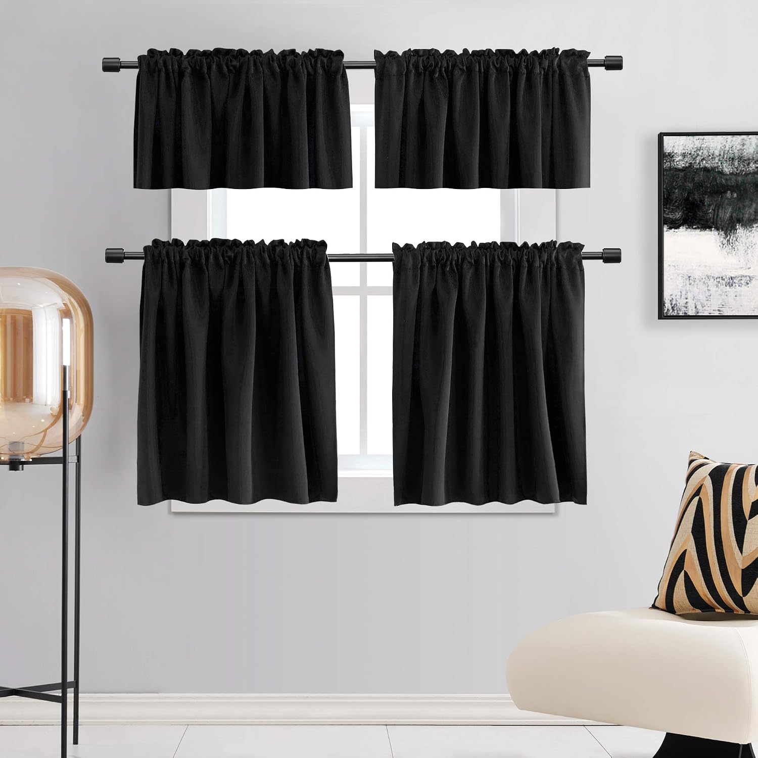 Black Thermal Blackout Cafe Curtains 2 Panels