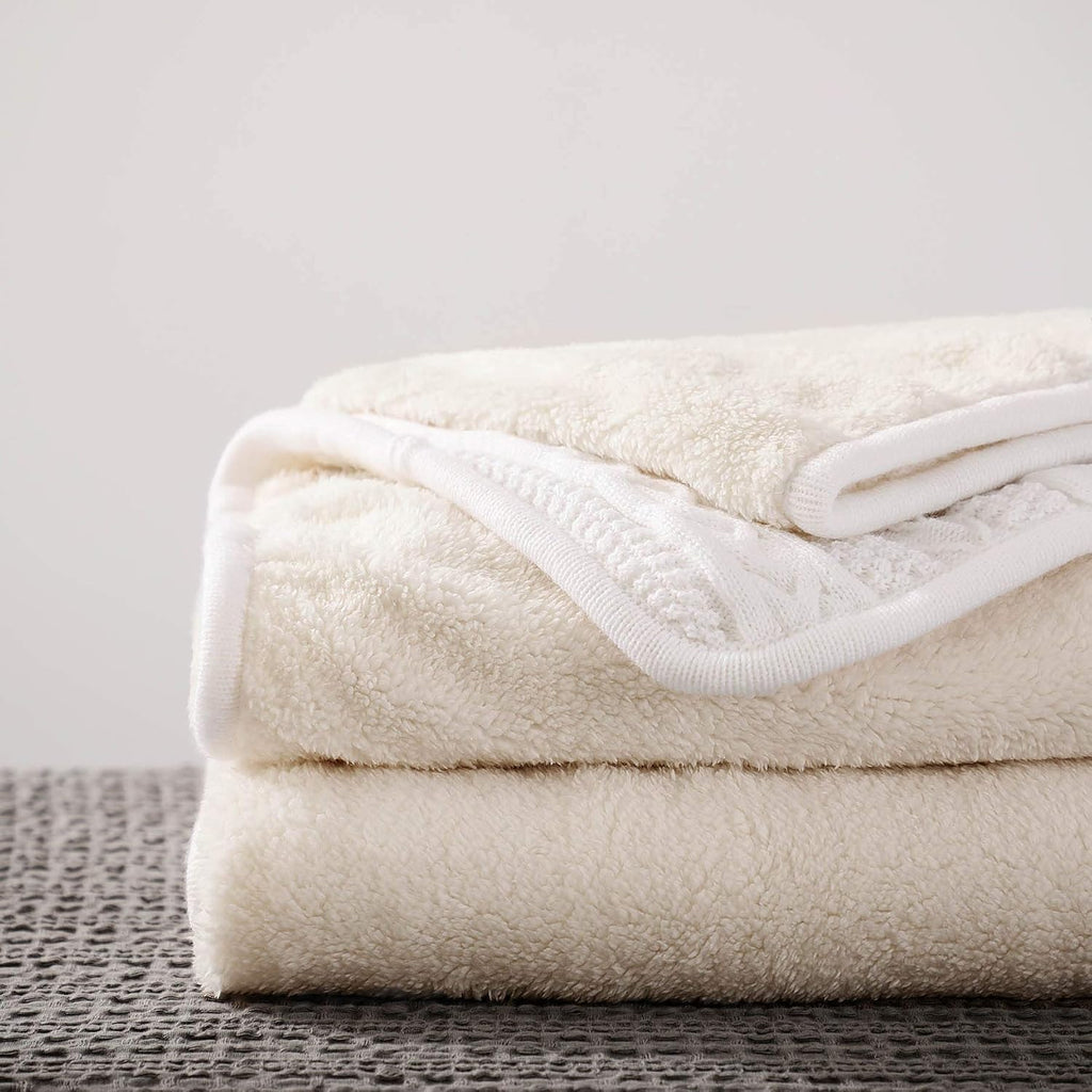 Ivory Sherpa Lined Cable Knit Throw Blanket