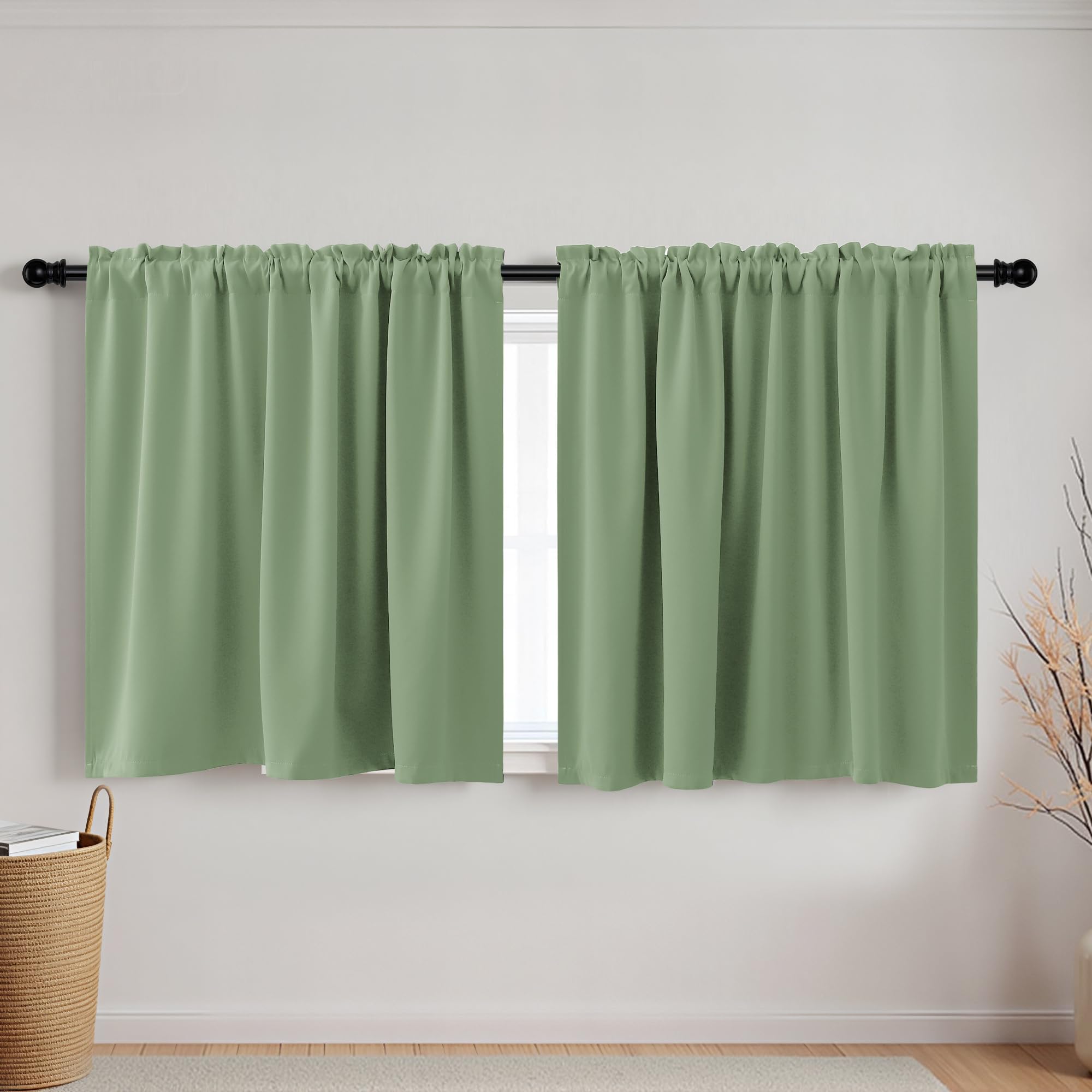 Sage Green Blackout Cafe Curtains 2 Pack