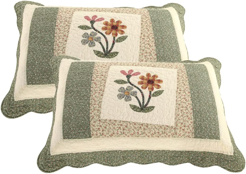 Green Floral Patchwork Cotton Queen Pillow Shams 2 Pack