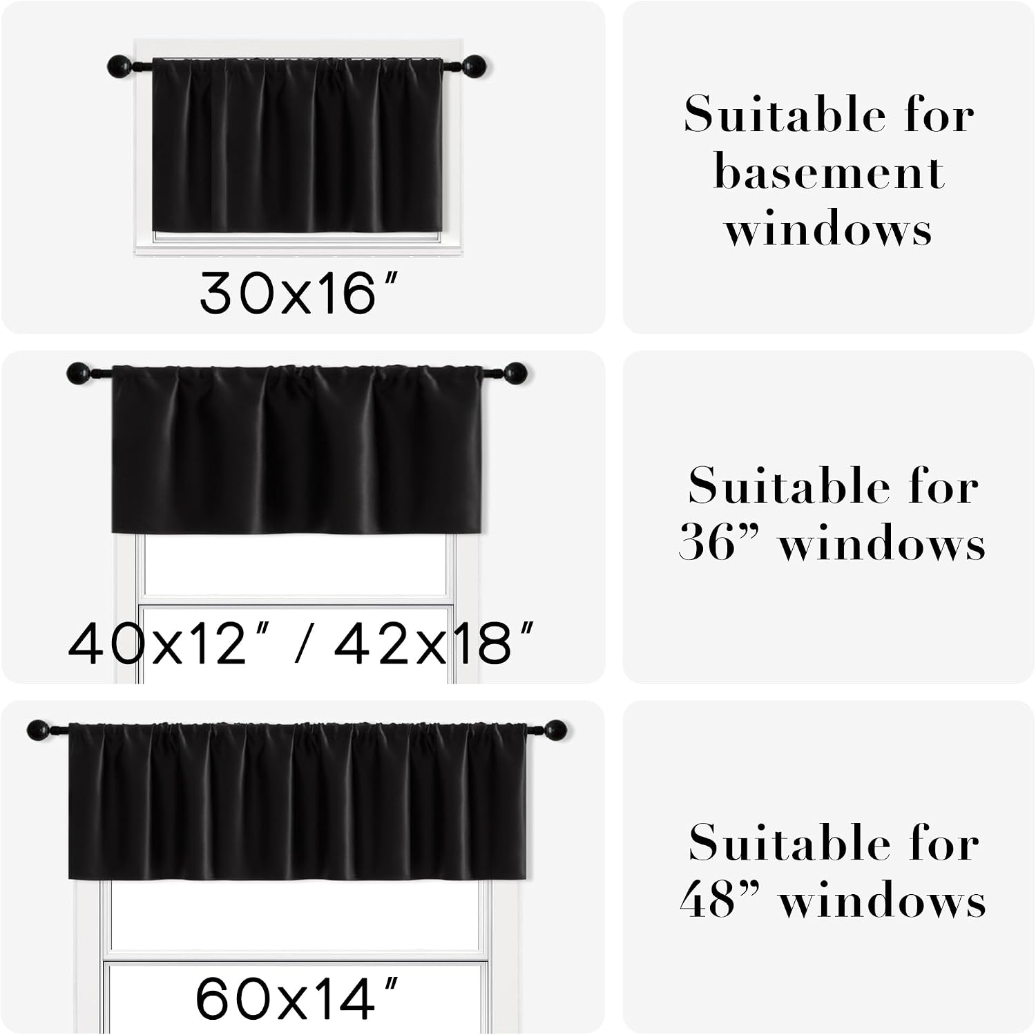 Black Waterproof Window Valances 2 Pack