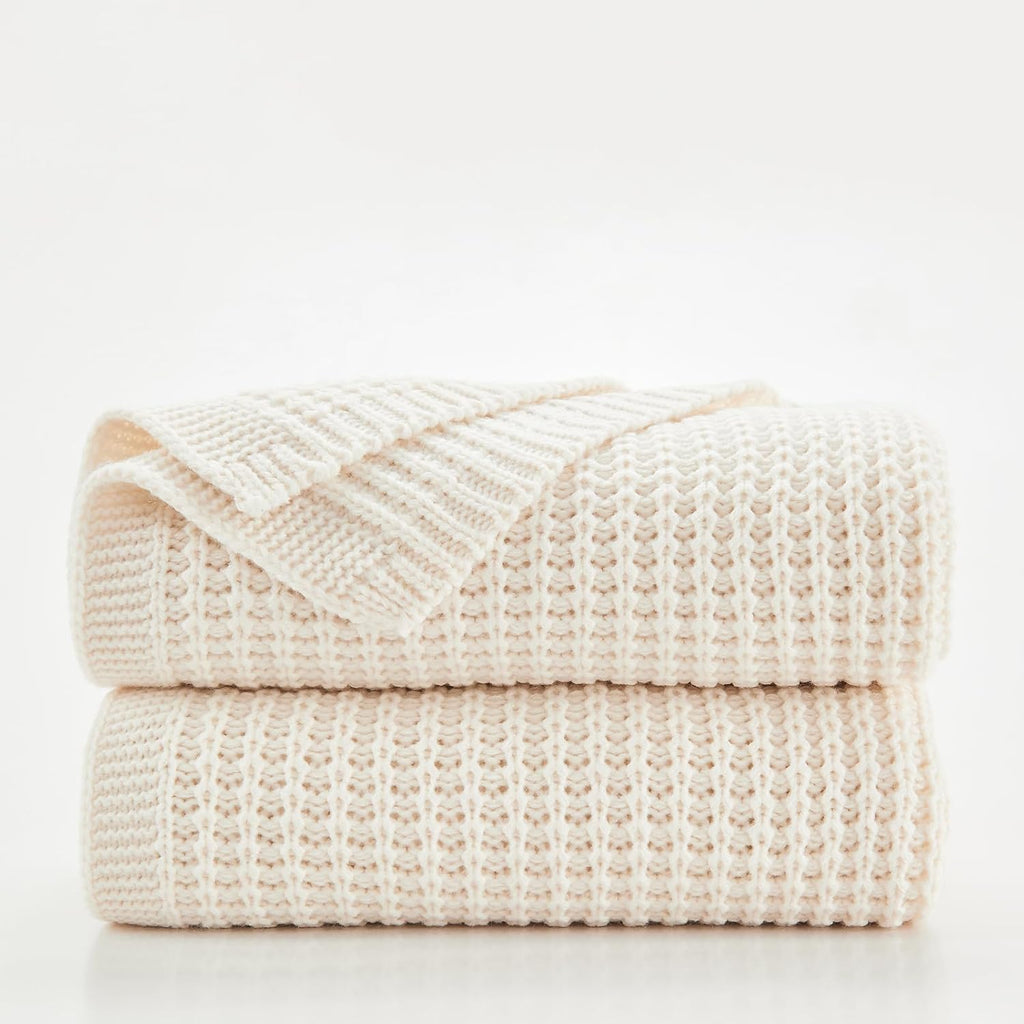 Cable Knit Cream Couch Throw Blanket
