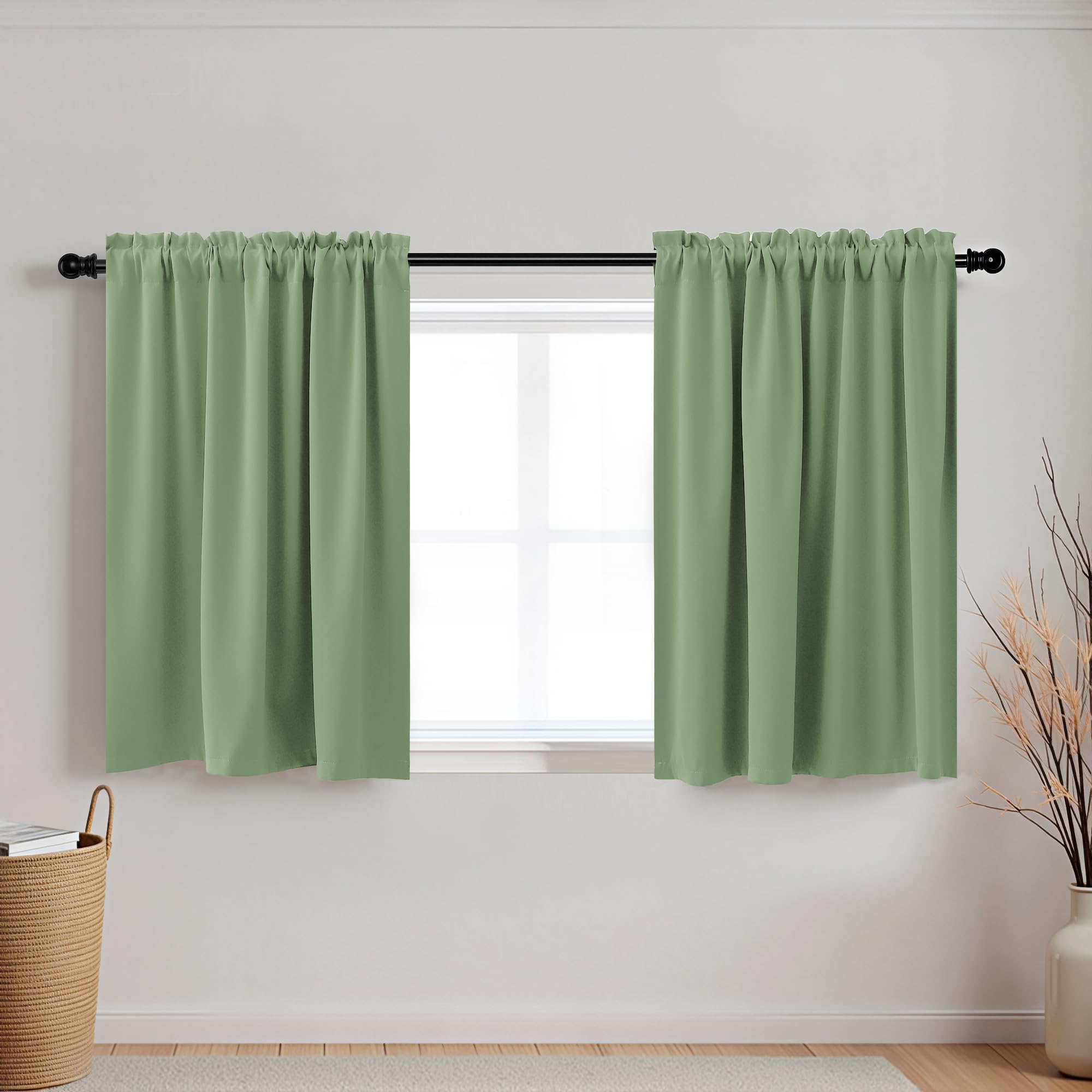 Sage Green Blackout Cafe Curtains 2 Pack