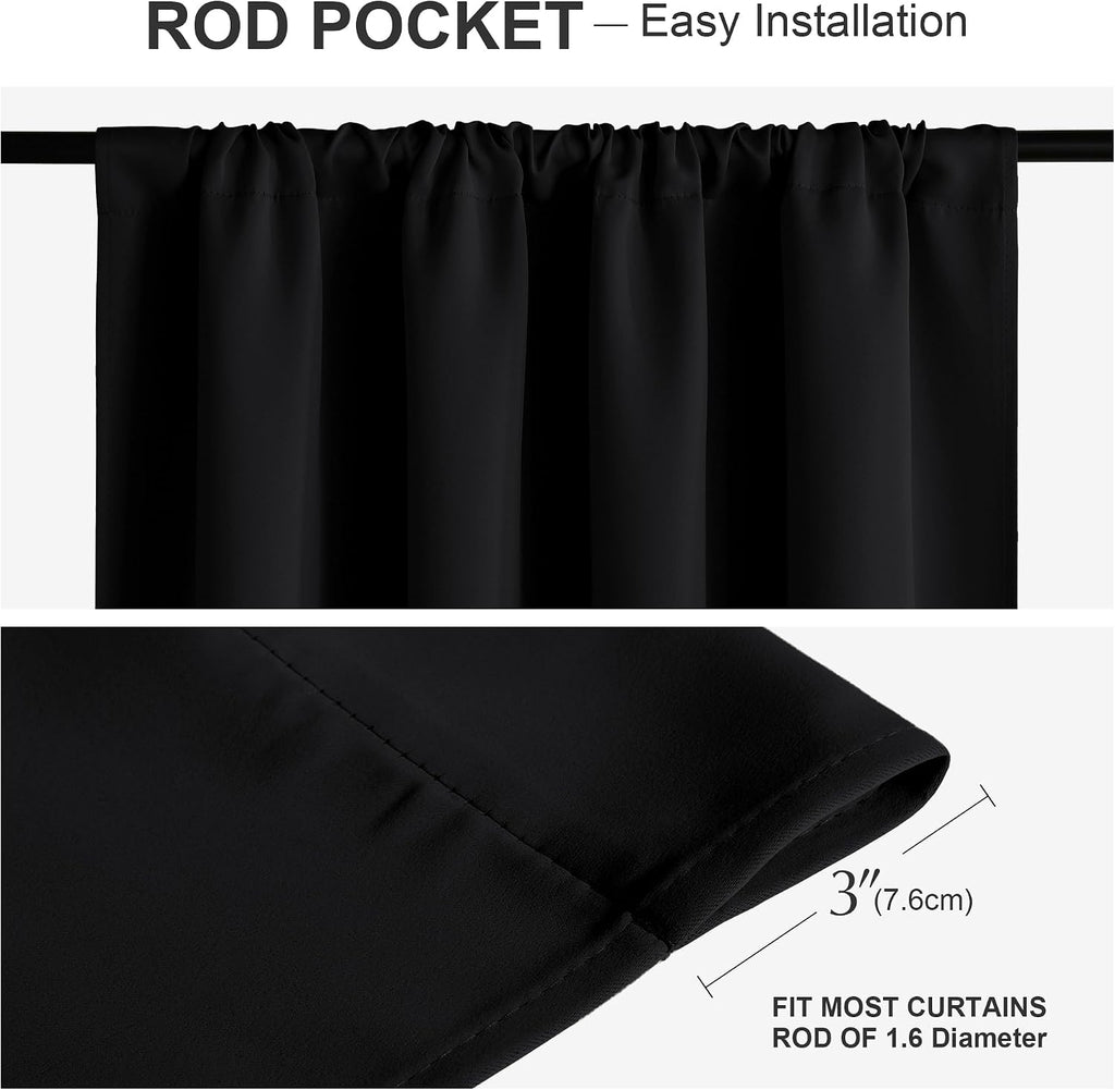 Black Thermal Blackout Kitchen Curtains 2 Panels