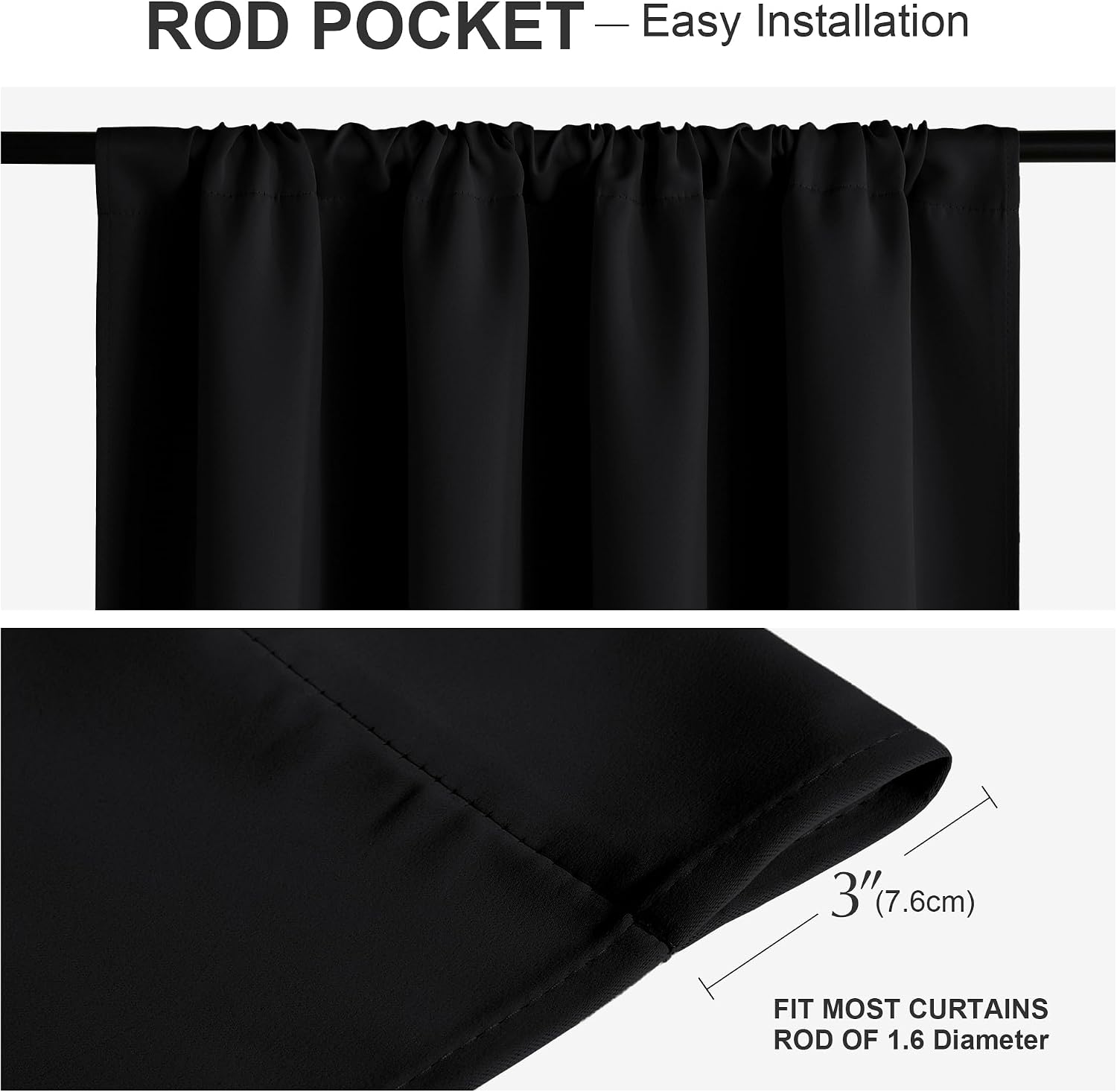 Black Thermal Blackout Kitchen Curtains 2 Panels