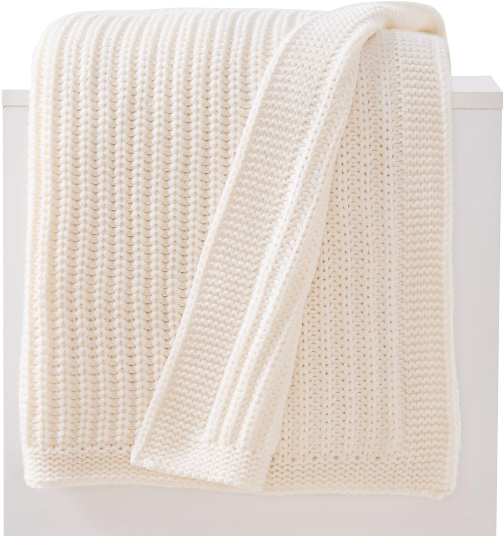 Cream White Chunky Knit Throw Blanket