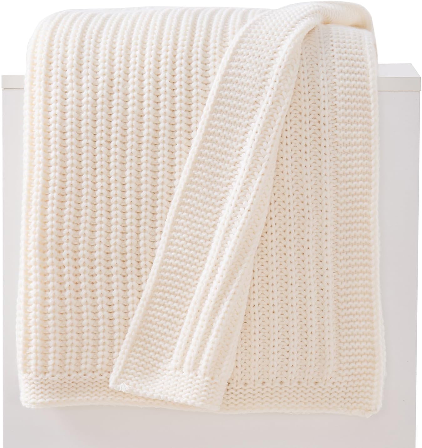 Cream White Chunky Knit Throw Blanket