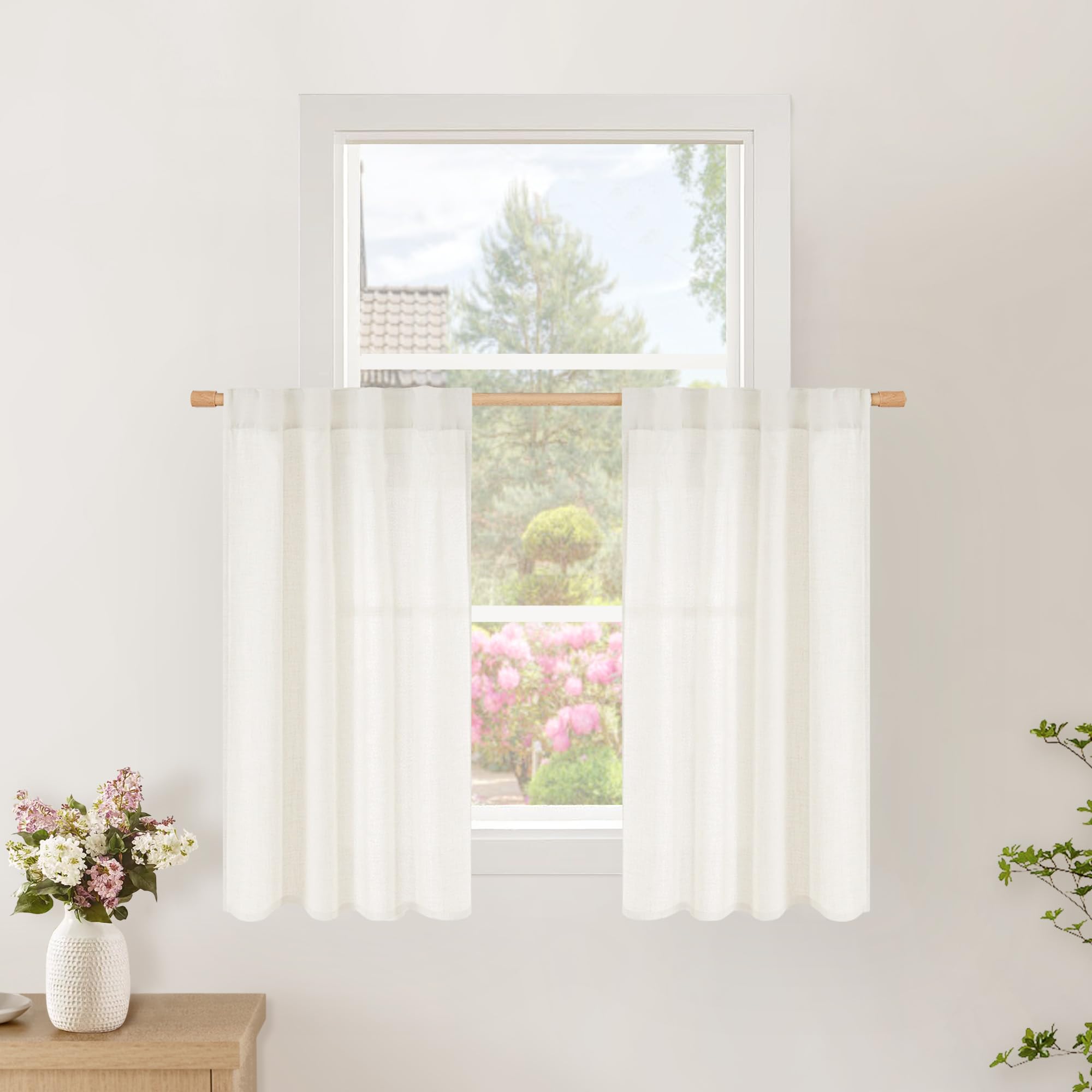Ivory Short Linen Light Filtering Curtains 2 Panels