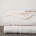 Ivory Sherpa Lined Cable Knit Throw Blanket