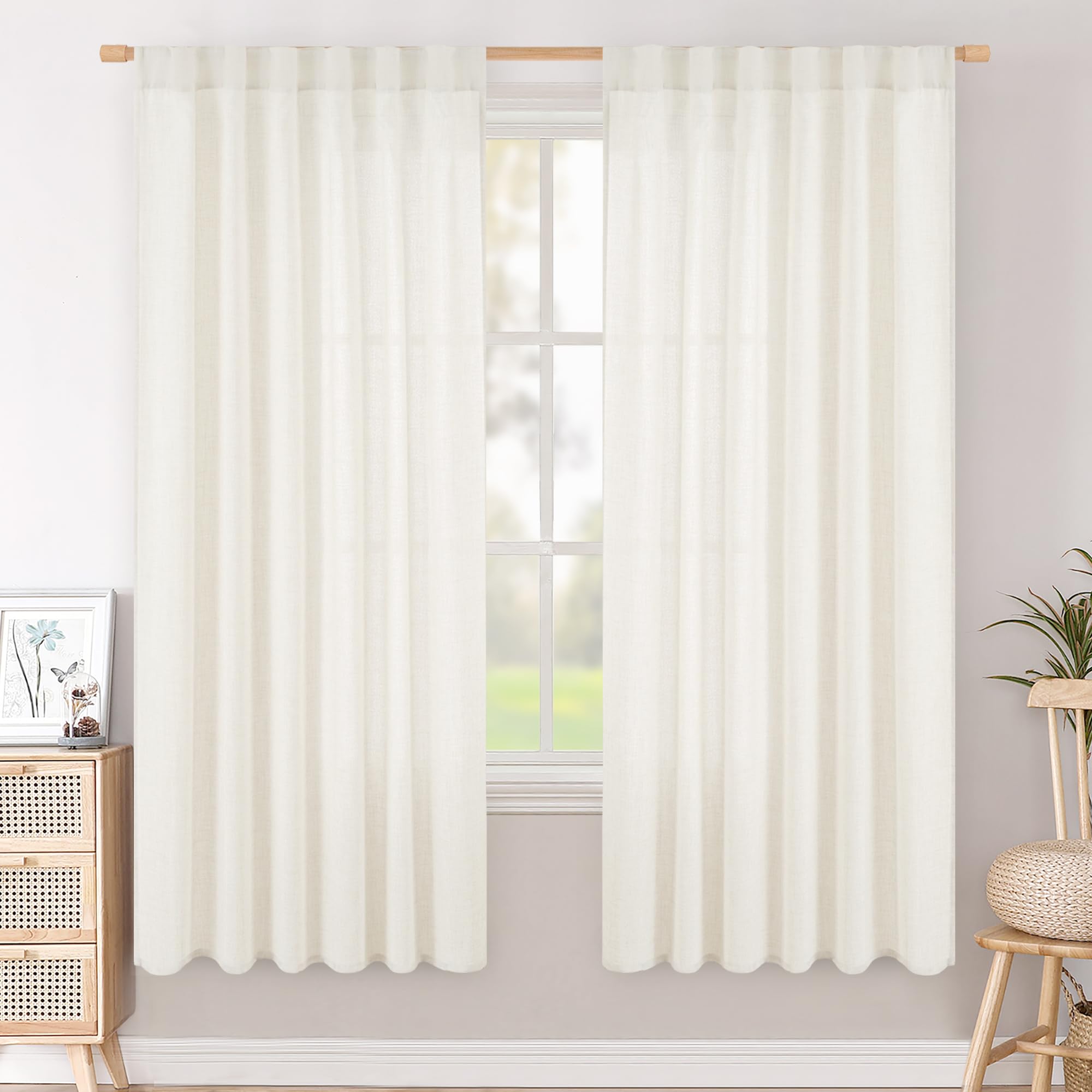 Ivory Short Linen Light Filtering Curtains 2 Panels
