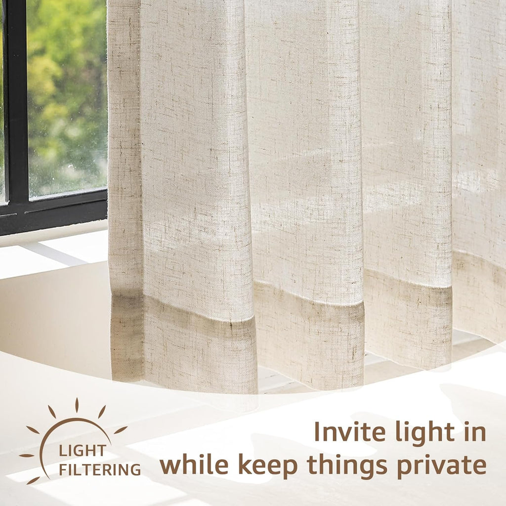 Beige Linen Light Filtering Cafe Curtains 2 Panels
