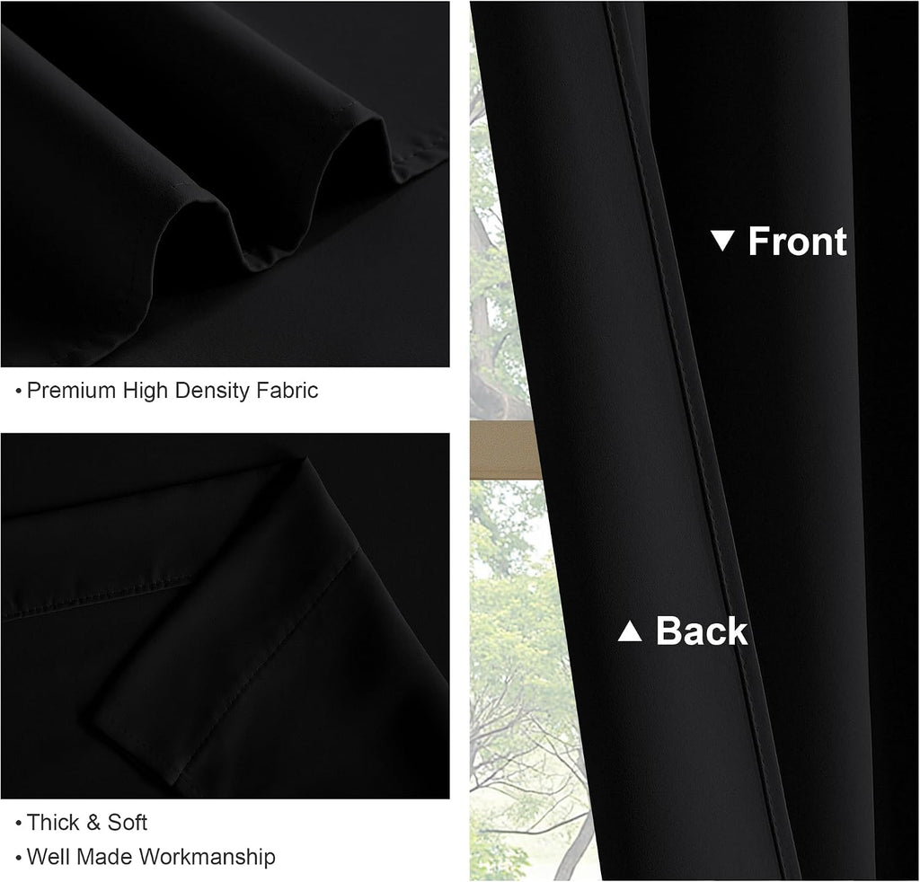 Black Thermal Blackout Kitchen Curtains 2 Panels