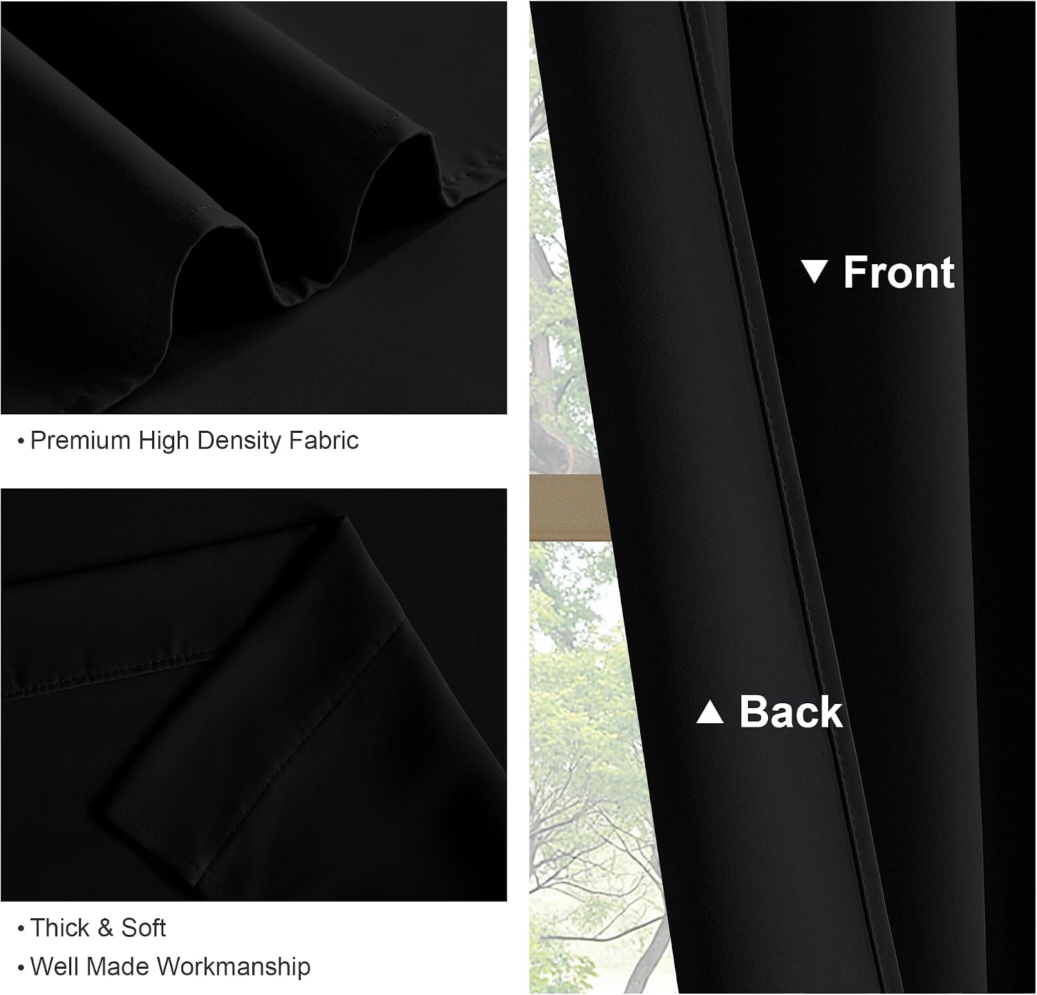 Black Thermal Blackout Kitchen Curtains 2 Panels