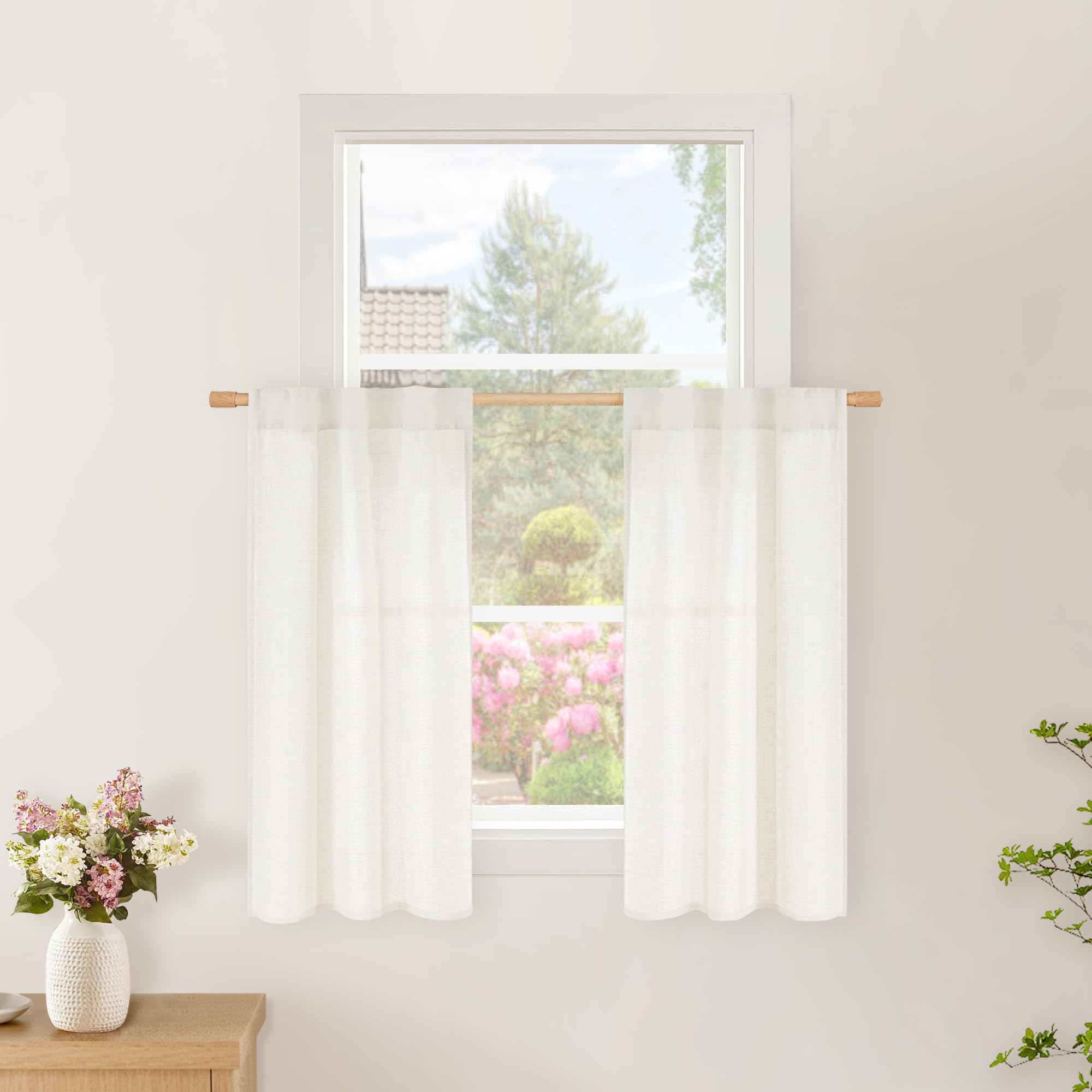 Ivory Short Linen Light Filtering Curtains 2 Panels