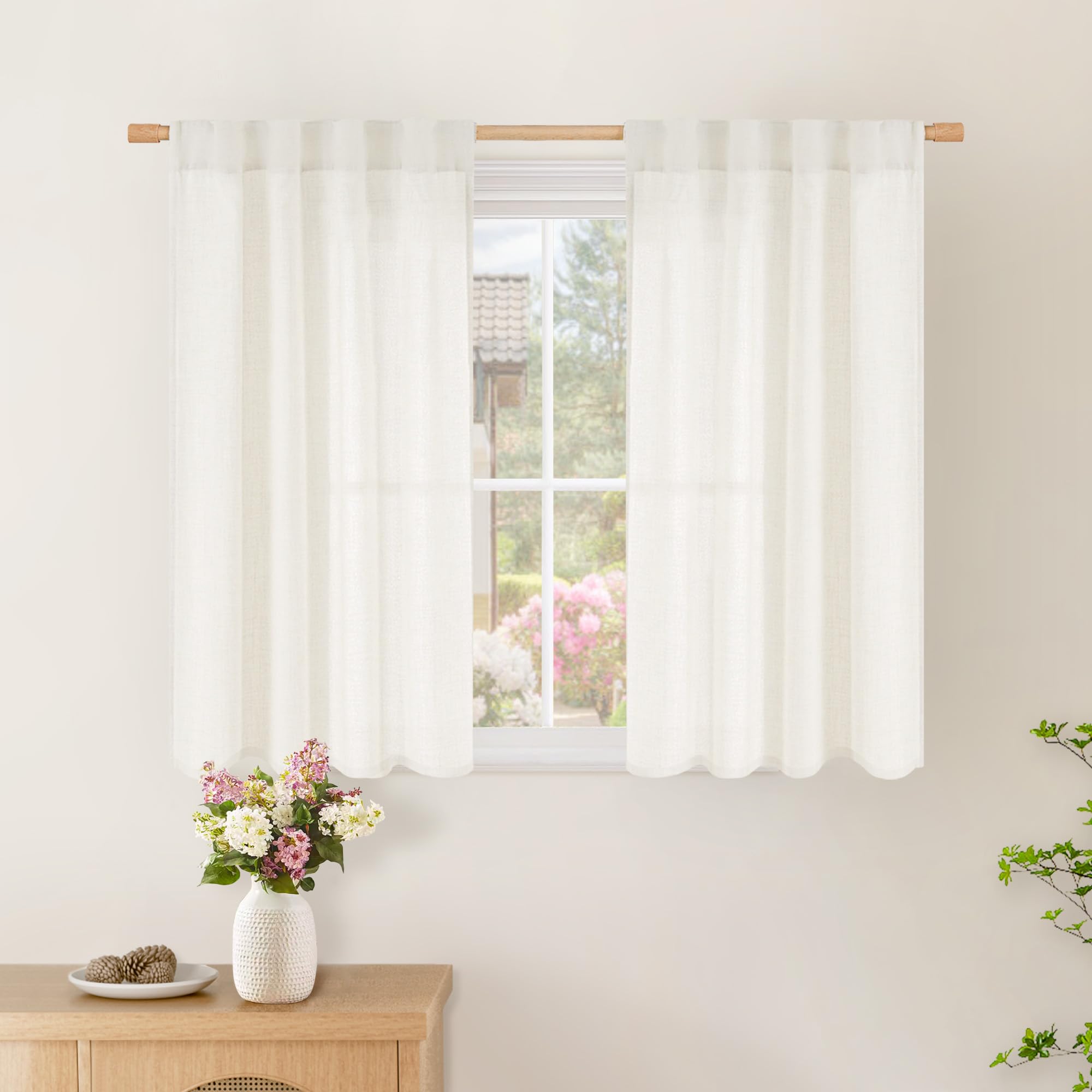 Ivory Short Linen Light Filtering Curtains 2 Panels