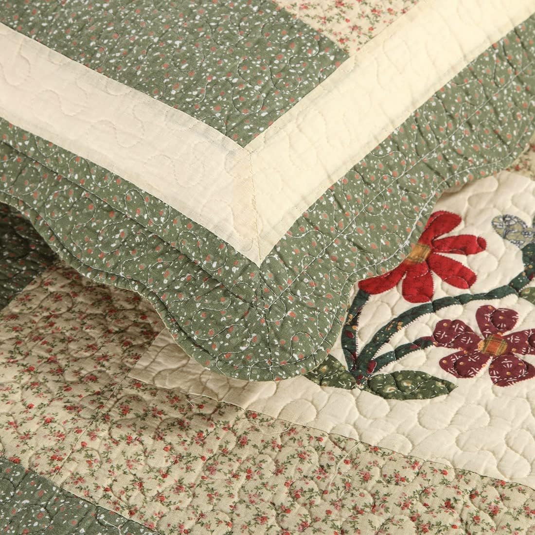 Green Floral Patchwork Cotton Queen Pillow Shams 2 Pack