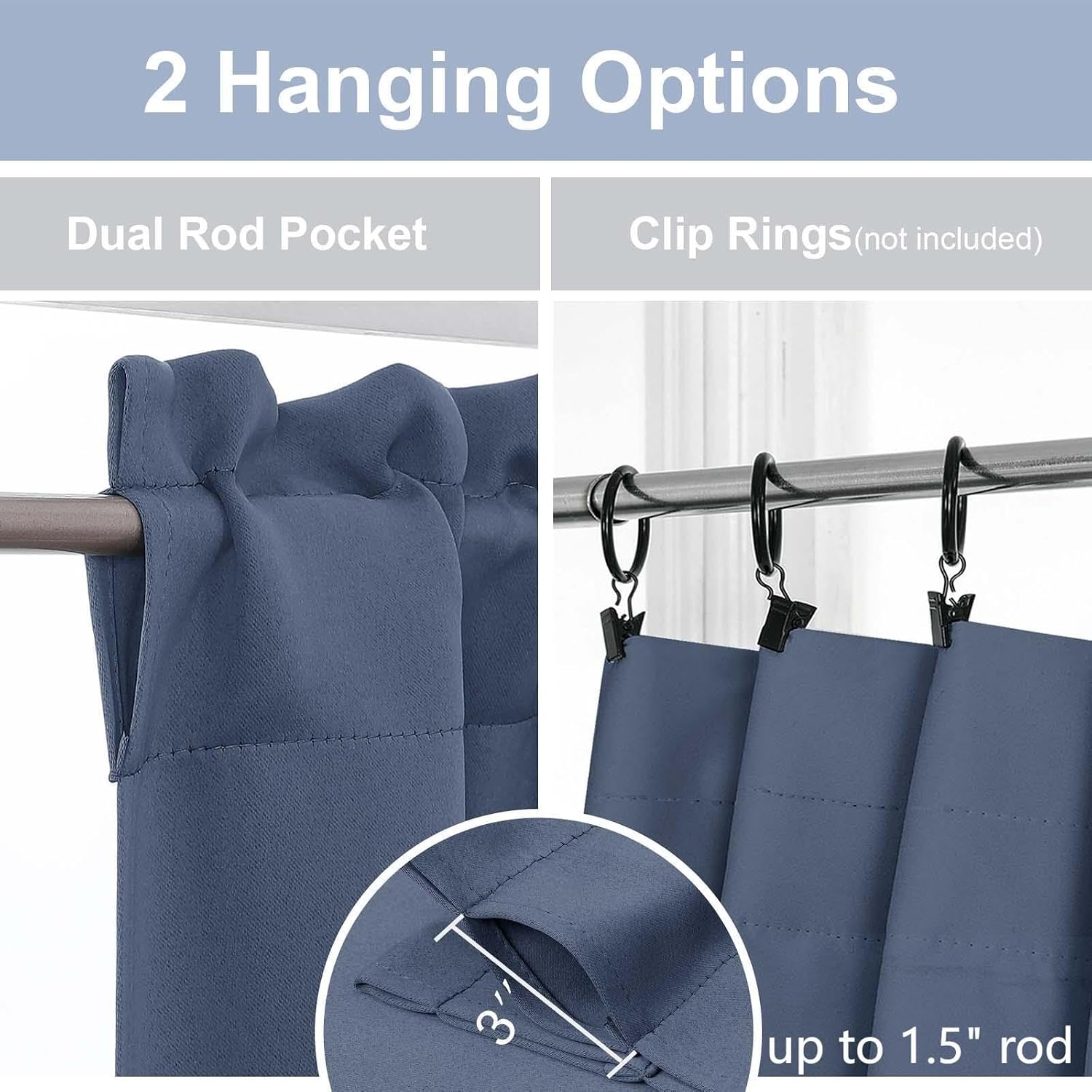 Denim Blue Blackout Cafe Curtains 2 Panels