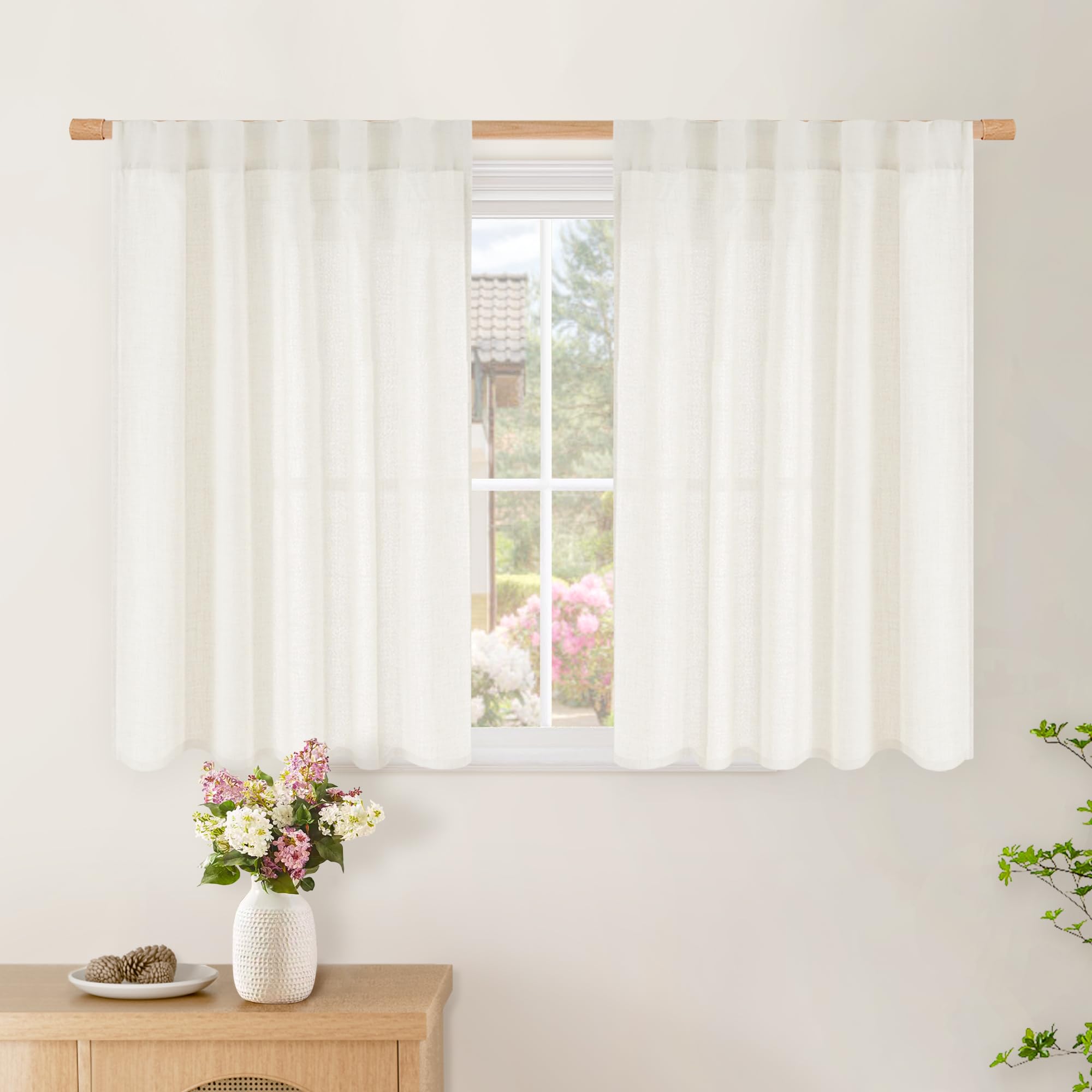 Ivory Short Linen Light Filtering Curtains 2 Panels